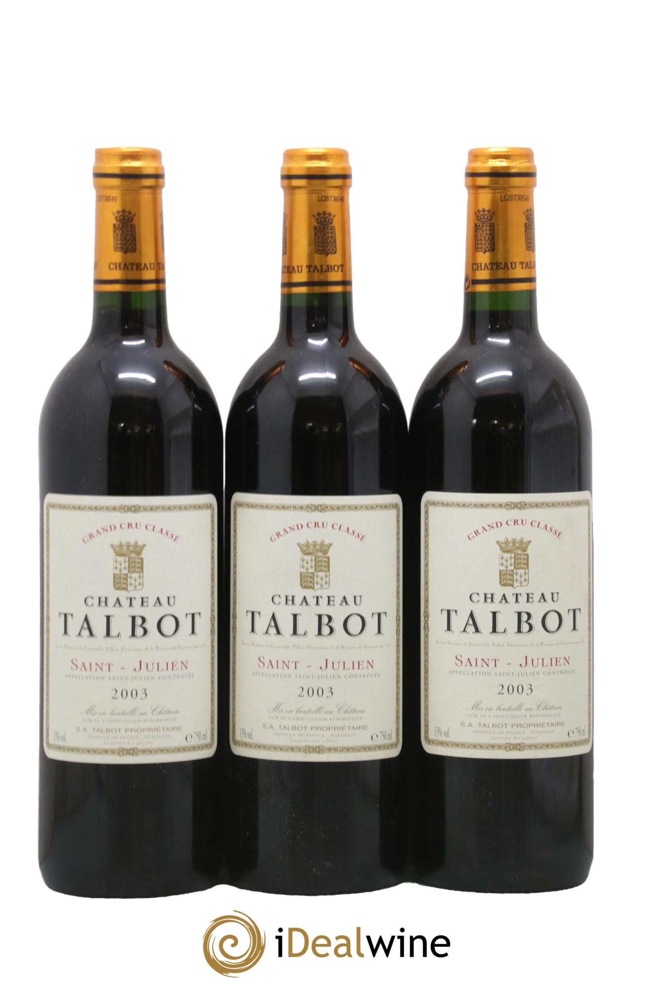 Château Talbot 4ème Grand Cru Classé 2003 - Lotto di 3 bottiglie - 0