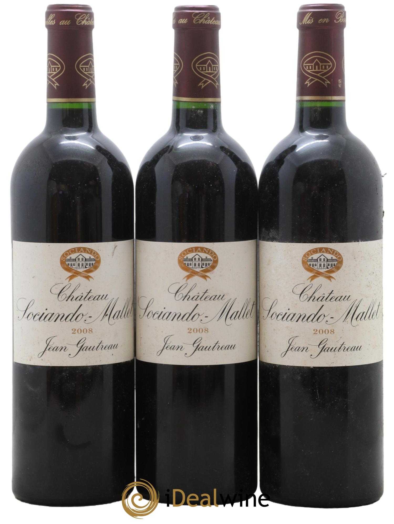 Château Sociando Mallet 2008 - Lotto di 3 bottiglie - 0