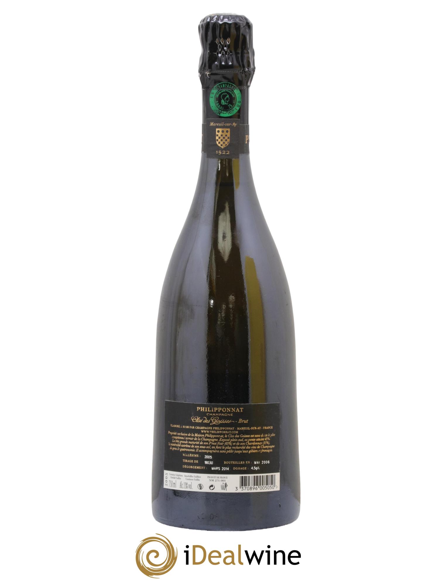 Clos des Goisses Philipponnat 2005 - Posten von 1 Flasche - 1