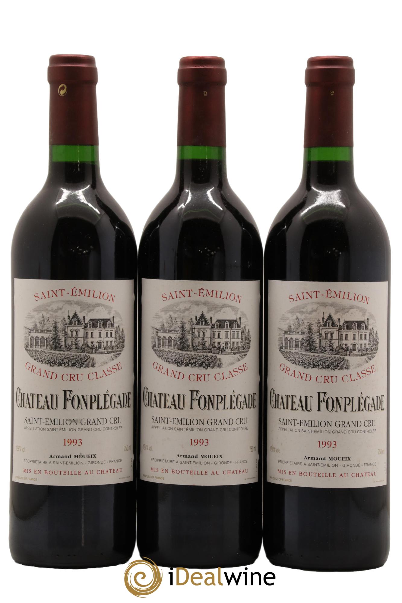 Château Fonplegade Grand Cru Classé 1993 - Lot de 3 bouteilles - 0