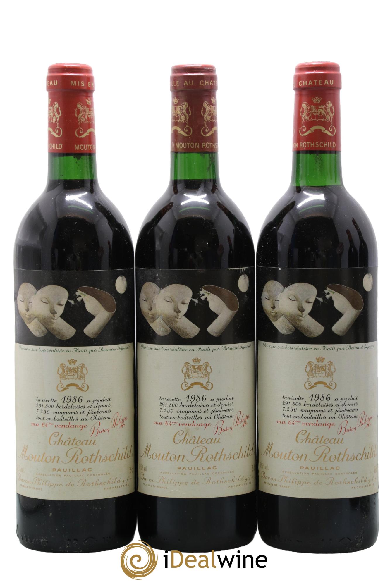 Château Mouton Rothschild 1er Grand Cru Classé 1986 - Lot de 3 bouteilles - 0