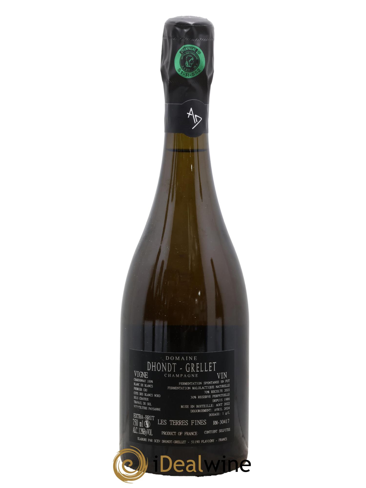 Les Terres Fines Blanc de Blancs Extra-Brut Dhondt Grellet - Lot de 1 bouteille - 1