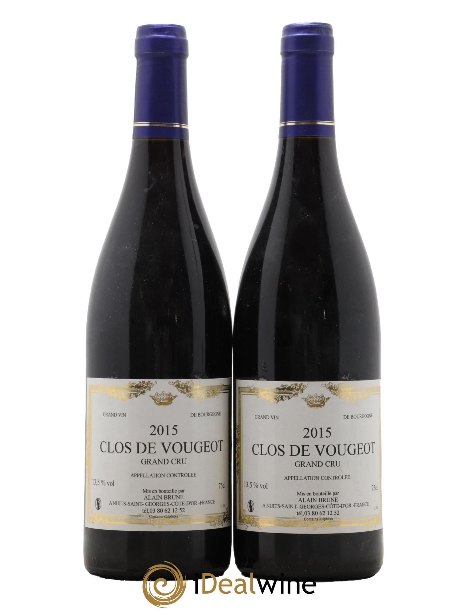 Clos de Vougeot Grand Cru Domaine Alain Brune 2015 - Lot de 2 bouteilles - 0