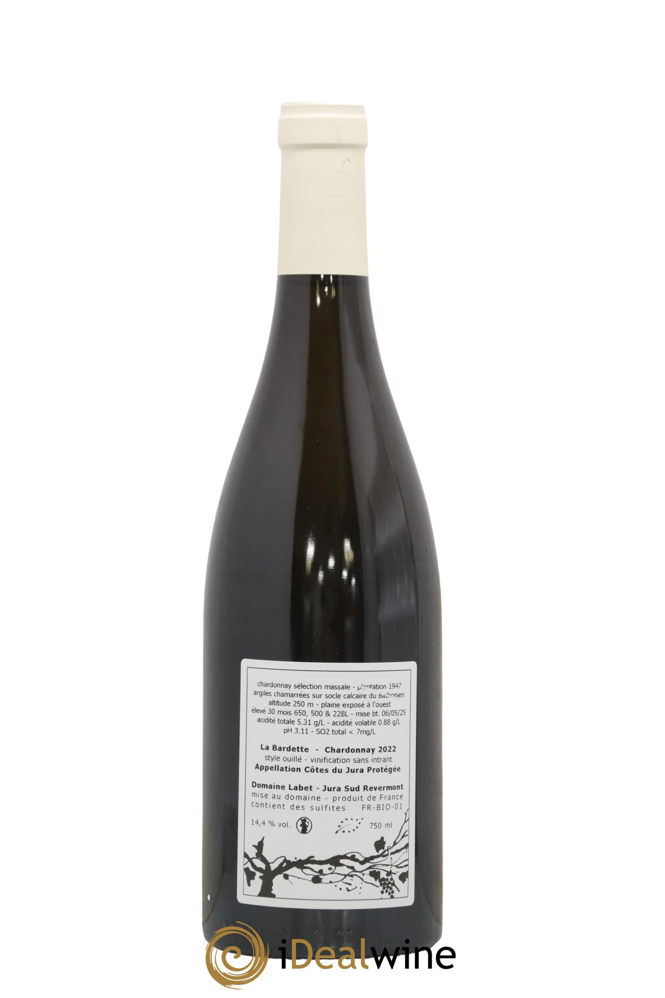 Côtes du Jura Chardonnay La Bardette Romain - Julien - Charline Labet 2022 - Lot de 1 bouteille - 1