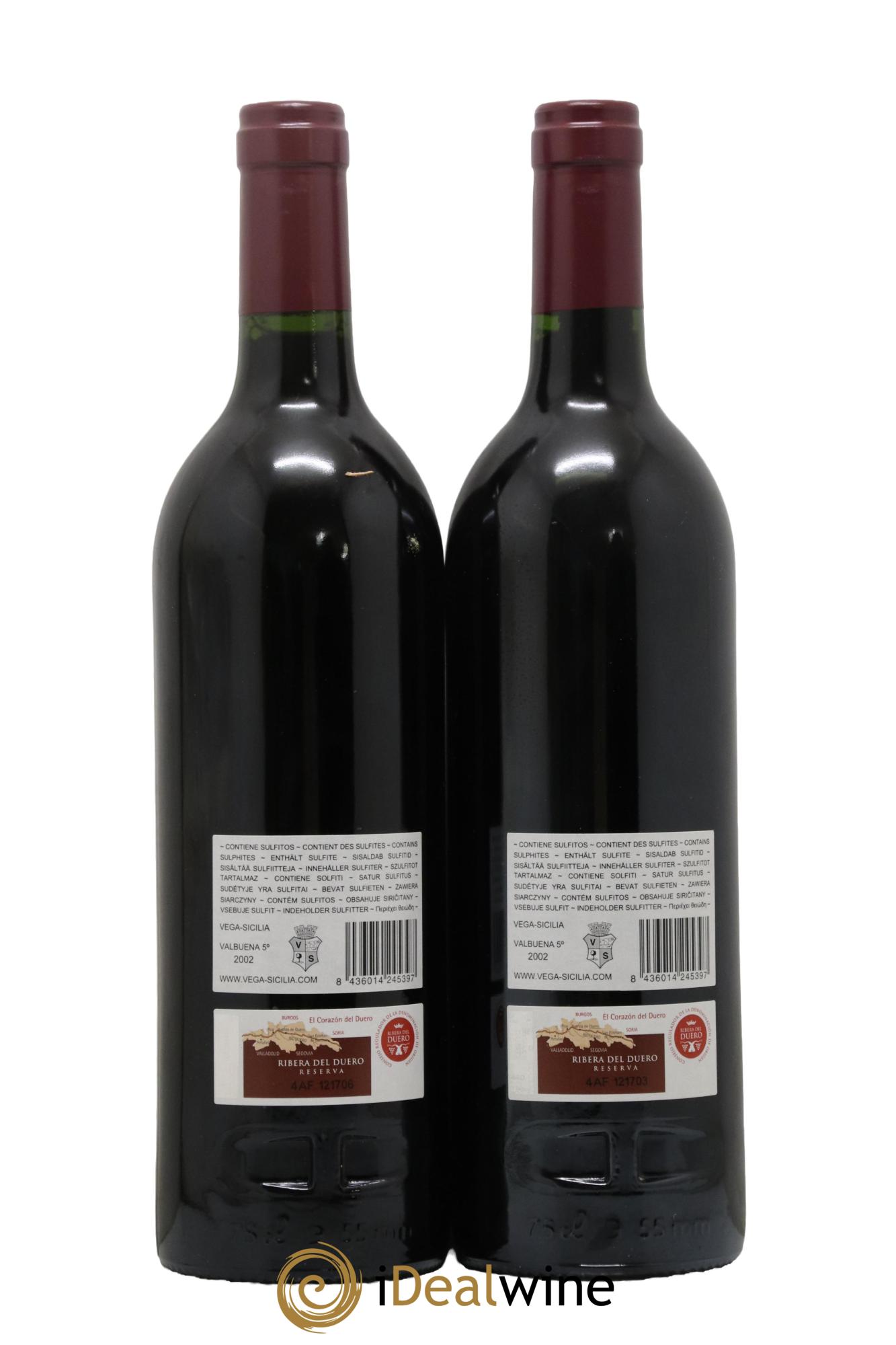 Ribera Del Duero DO Vega Sicilia Valbuena 5 ano Famille Alvarez 2002 - Lot of 2 bottles - 1