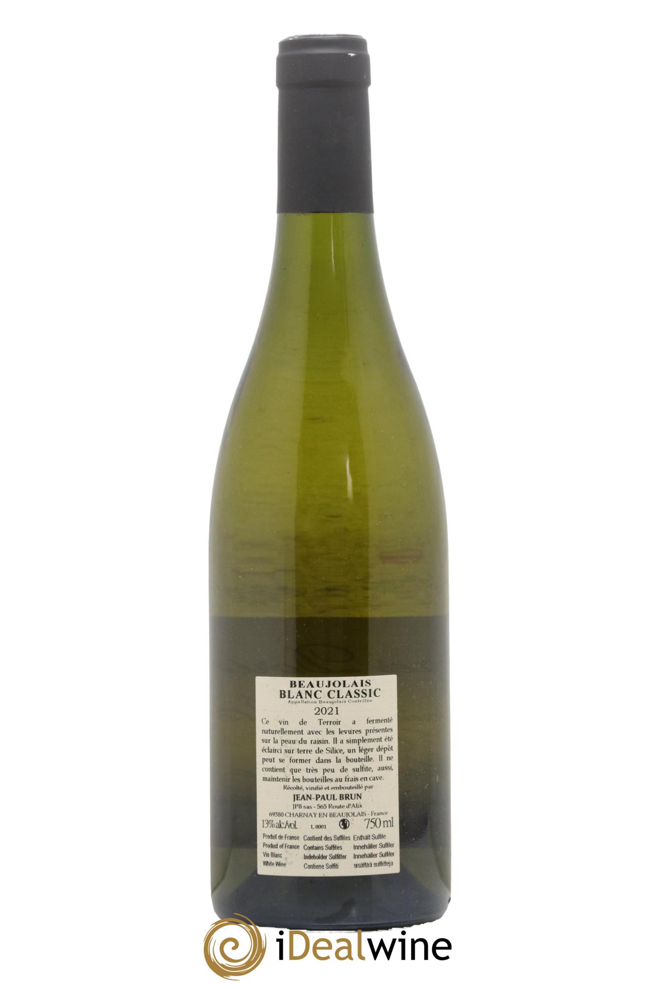 Beaujolais Chardonnay Classic Terres dorées - J-P. Brun (Domaine des) 2021 - Lot de 1 bouteille - 1