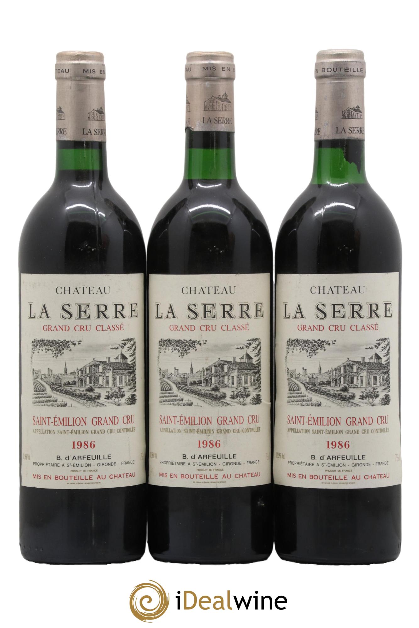 Château la Serre Grand Cru Classé 1986 - Lot de 3 bouteilles - 0