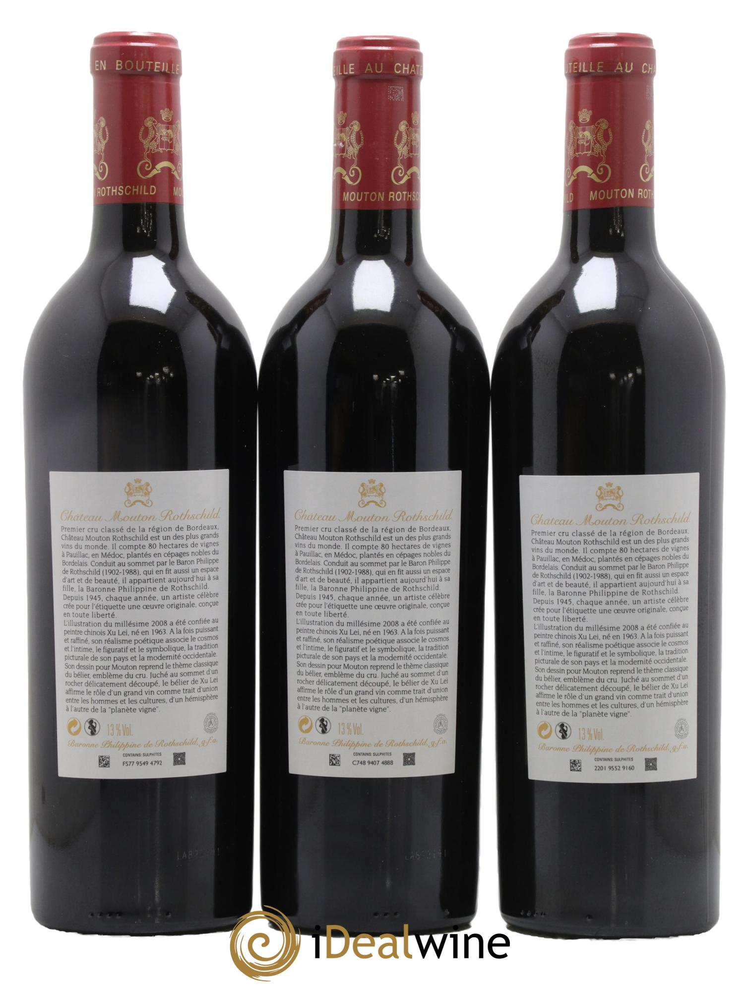 Château Mouton Rothschild 1er Grand Cru Classé 2008 - Lot de 3 bouteilles - 1