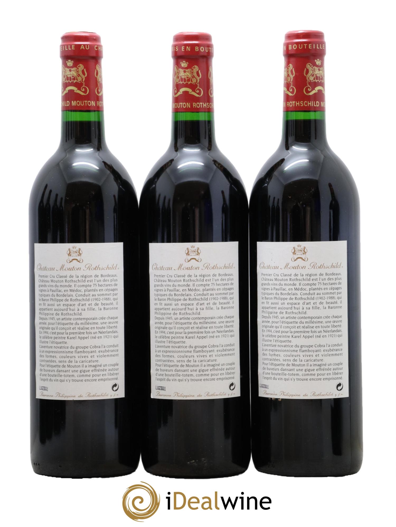 Château Mouton Rothschild 1er Grand Cru Classé 1994 - Lot de 3 bouteilles - 1