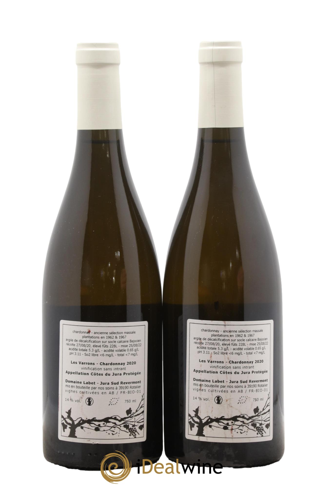 Côtes du Jura Chardonnay Les Varrons Romain - Julien - Charline Labet 2020 - Lotto di 2 bottiglie - 1