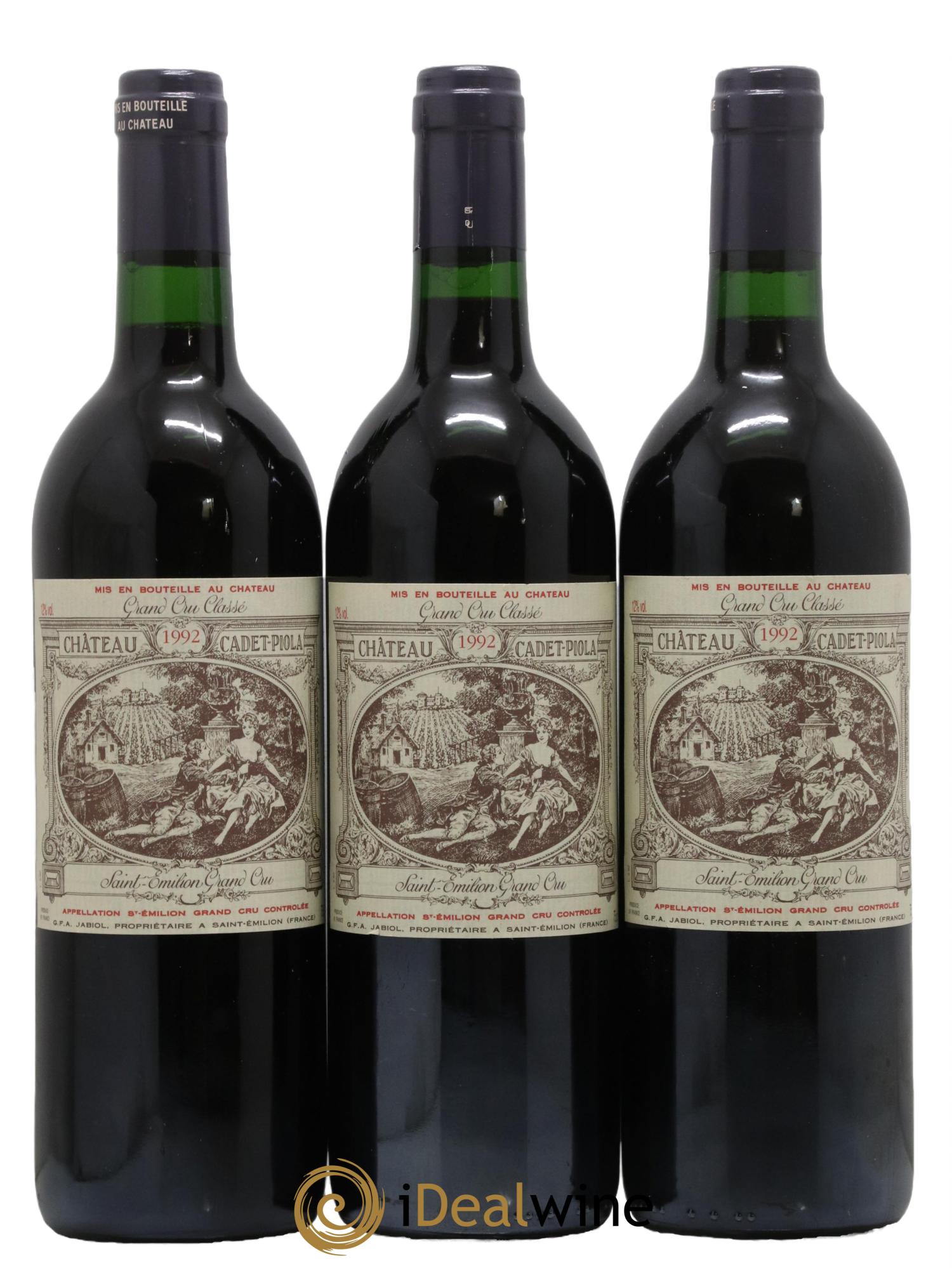 Château Cadet Piola Grand Cru Classé 1992 - Lot de 3 bouteilles - 0