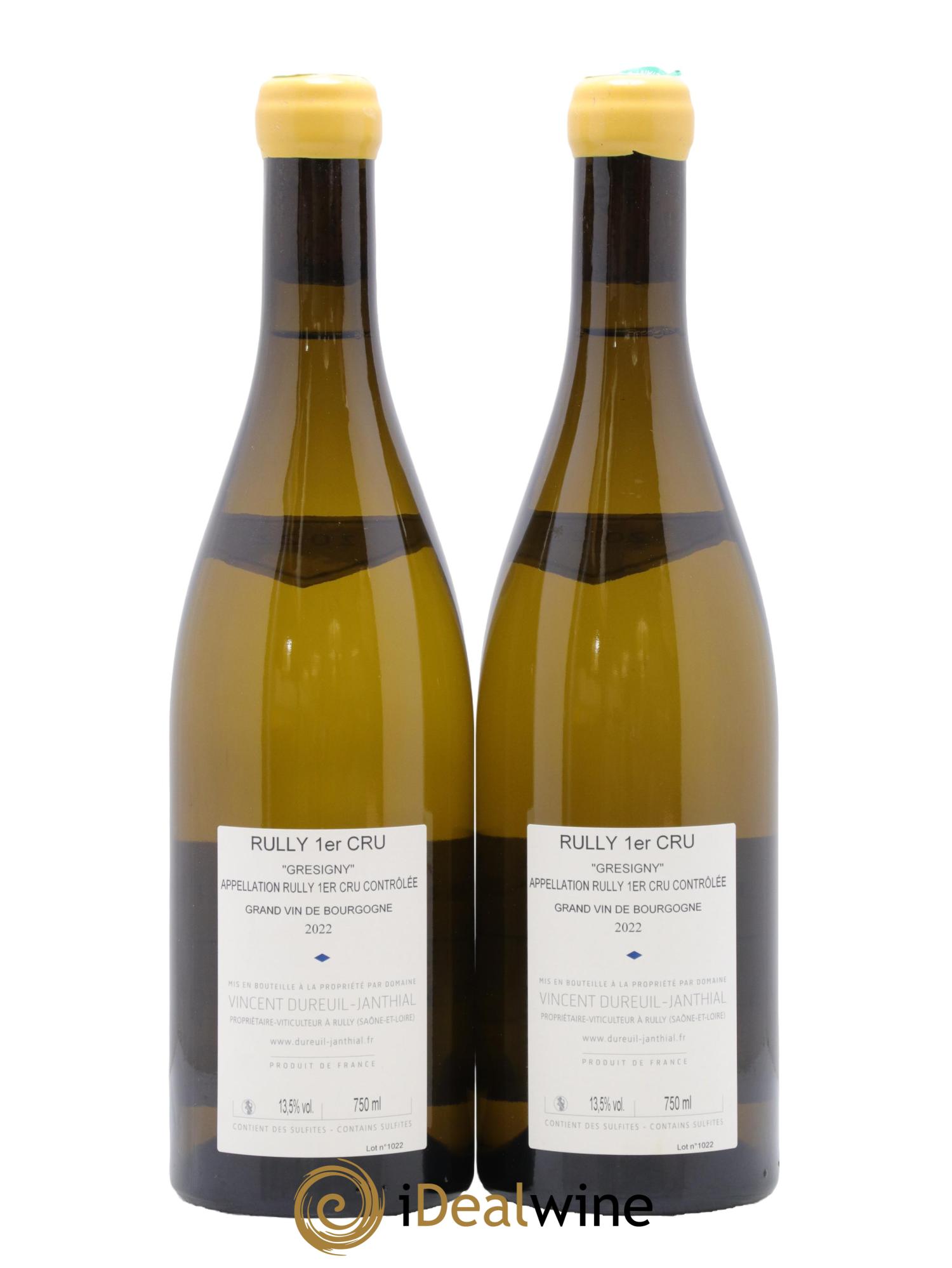 Rully 1er Cru Grésigny Vieilles Vignes Vincent Dureuil-Janthial 2022 - Lot of 2 bottles - 1