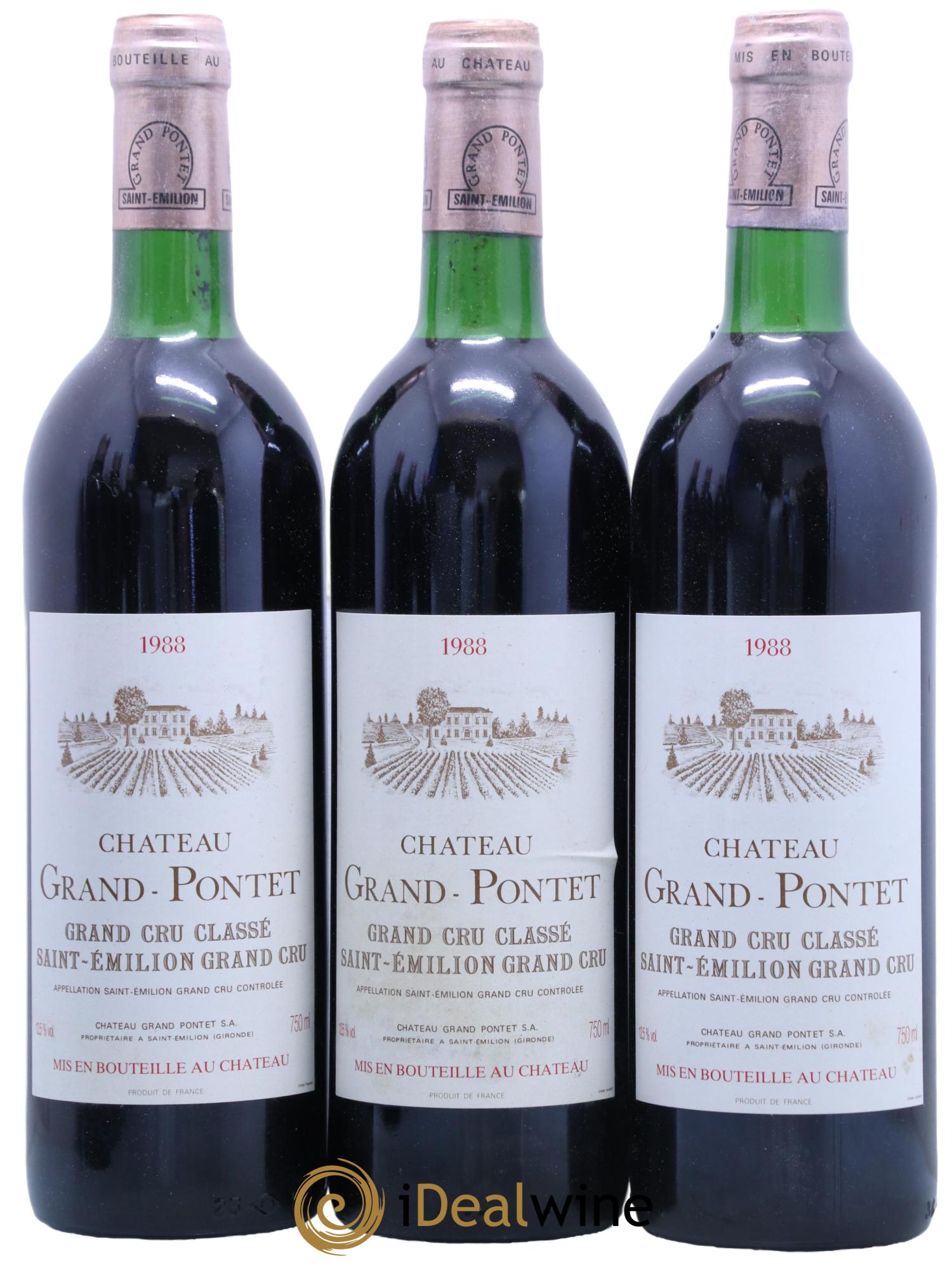 Château Grand Pontet Grand Cru Classé 1988 - Lot de 3 bouteilles - 0