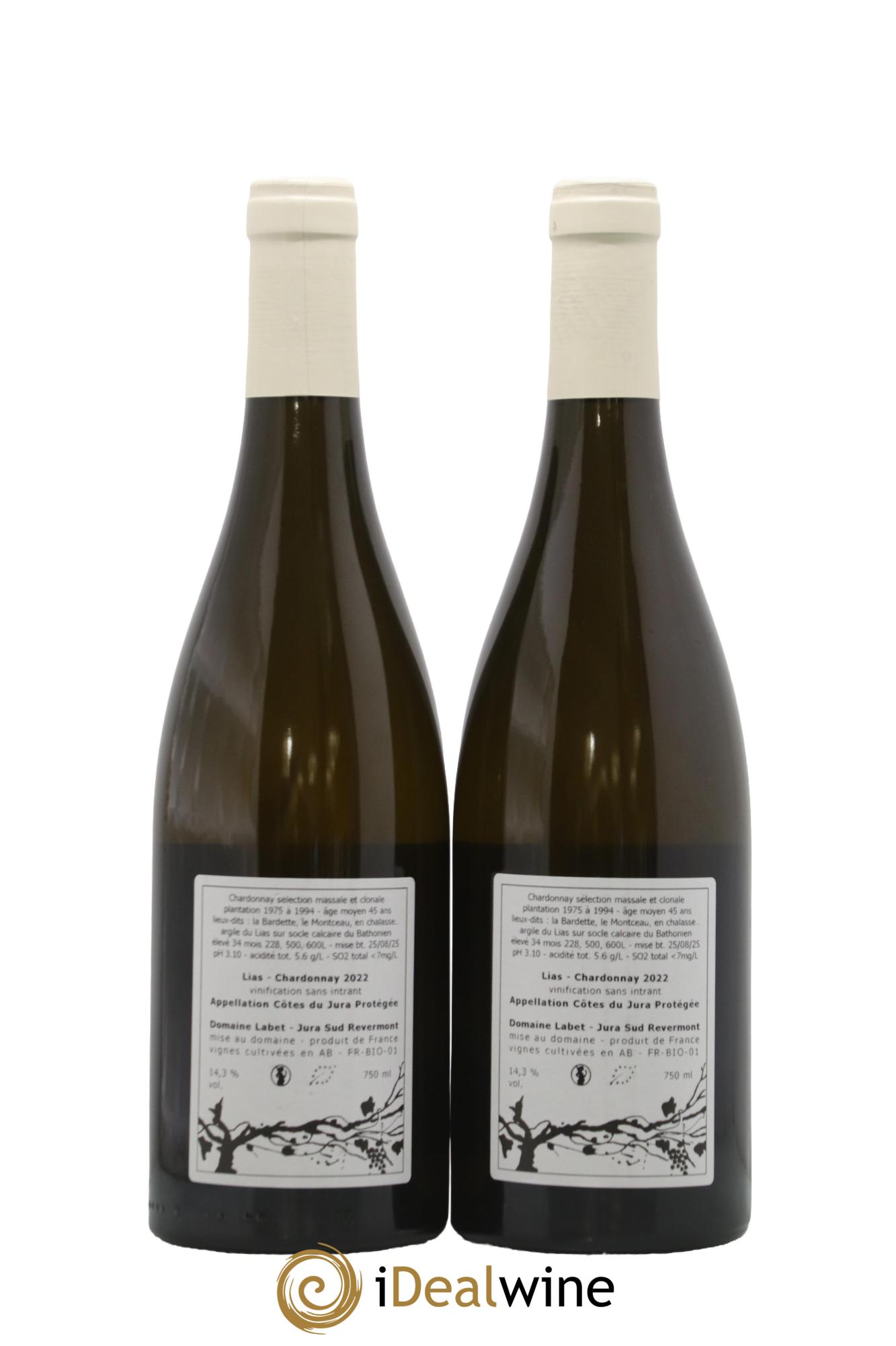 Côtes du Jura Chardonnay Lias Romain - Julien - Charline Labet 2022 - Posten von 2 Flaschen - 1