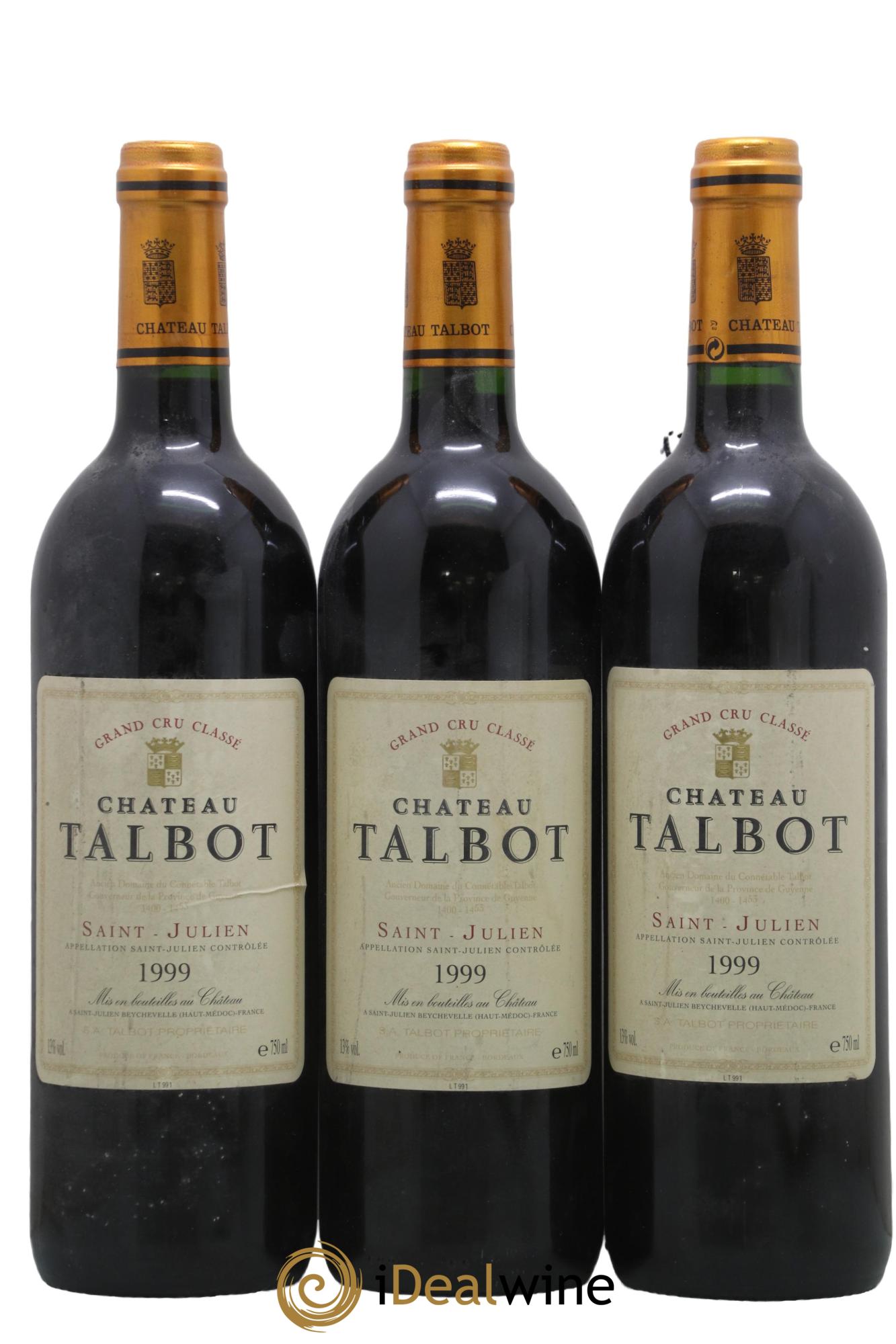 Château Talbot 4ème Grand Cru Classé 1999 - Lot de 3 bouteilles - 0