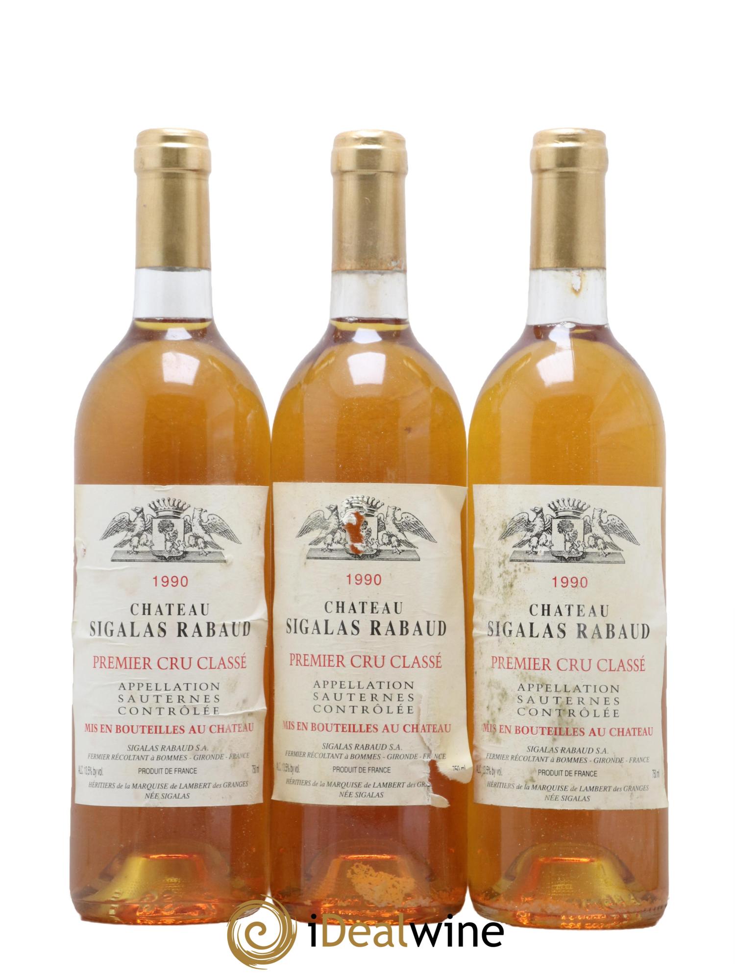 Château Sigalas Rabaud 1er Grand Cru Classé 1990 - Lotto di 3 bottiglie - 0