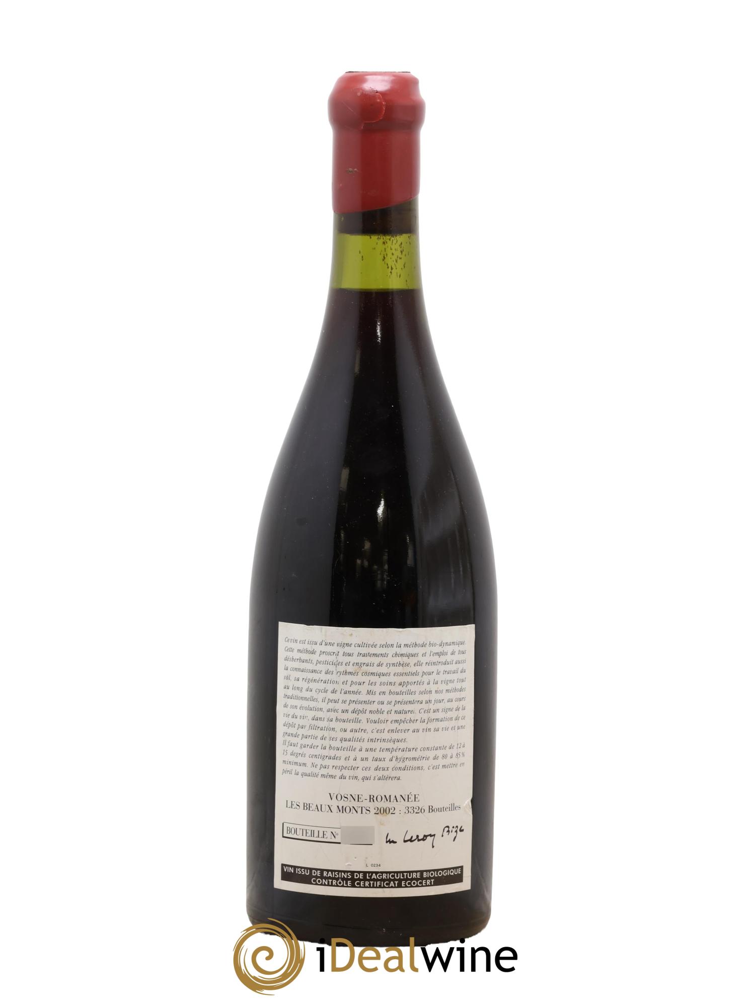 Vosne-Romanée 1er Cru Les Beaux-Monts Leroy (Domaine) 2002 - Posten von 1 Flasche - 1