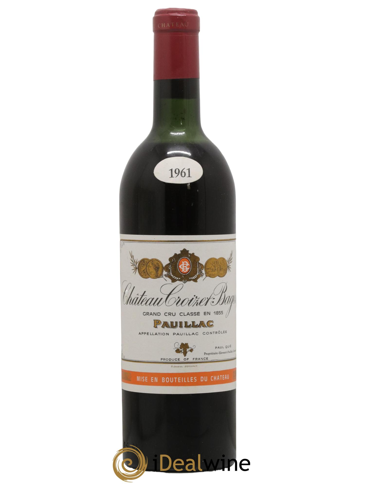Château Croizet Bages 5ème Grand Cru Classé 1961 - Lot de 1 bouteille - 0