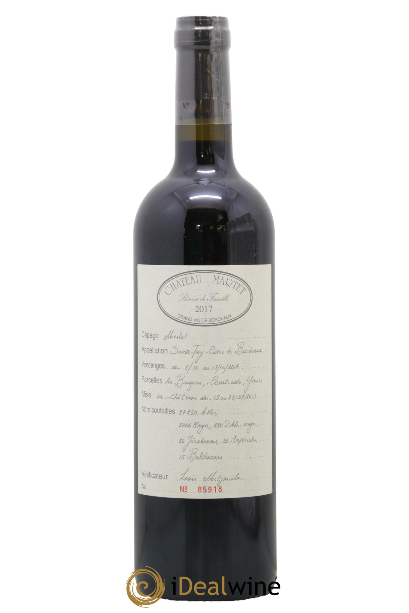 Sainte-Foy-Bordeaux Réserve de Famille Château Martet 2017 - Lot de 1 bouteille - 0