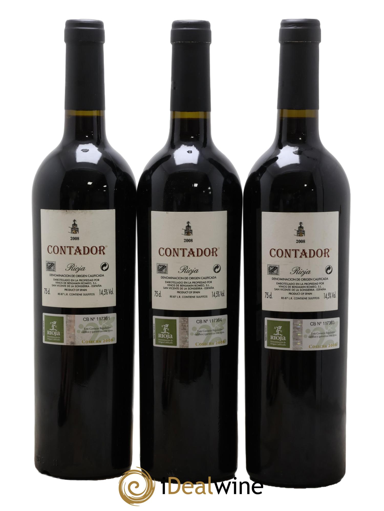Rioja DOCa Bodega Contador  DOCA Contador Benjamin Romeo 2008 - Lot de 3 bouteilles - 1