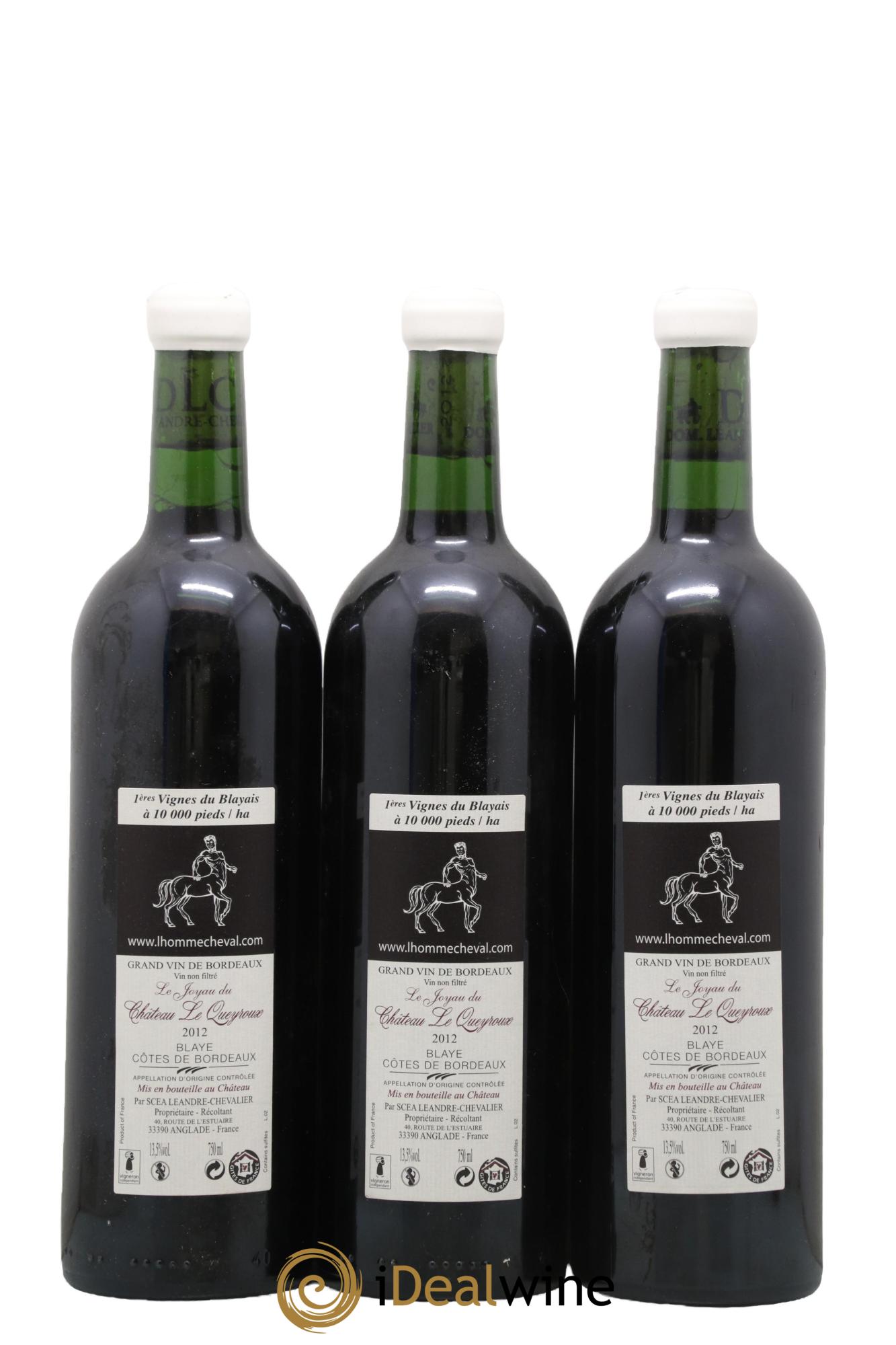 Premières-Côtes-de-Blaye (Blaye-Côtes-de-Bordeaux) Le Joyau du Château Le Queyroux 2012 - Lot de 3 bouteilles - 1