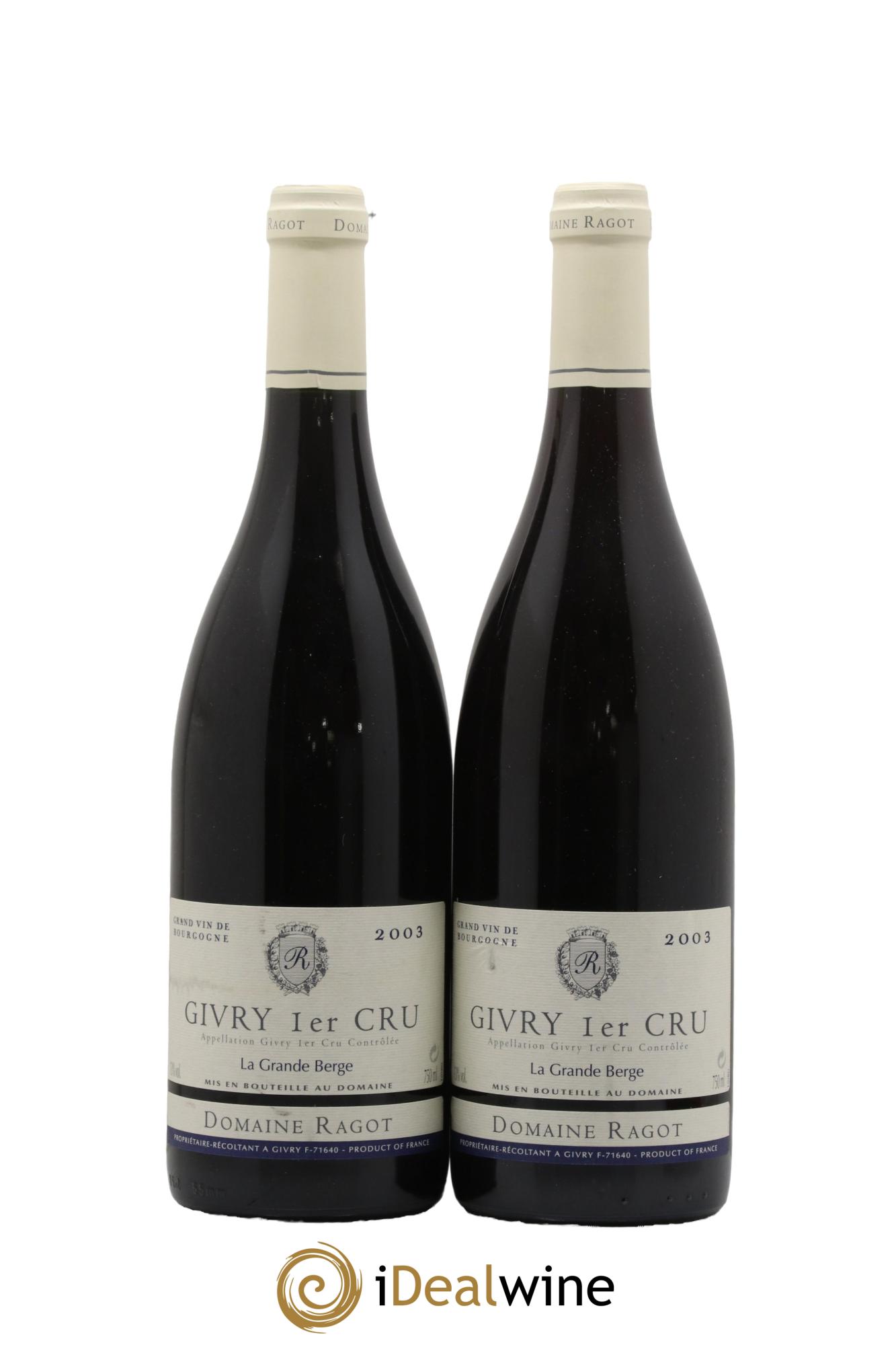 Givry 1er Cru La Grande Berge Ragot (Domaine)  2003 - Lot de 2 bouteilles - 0