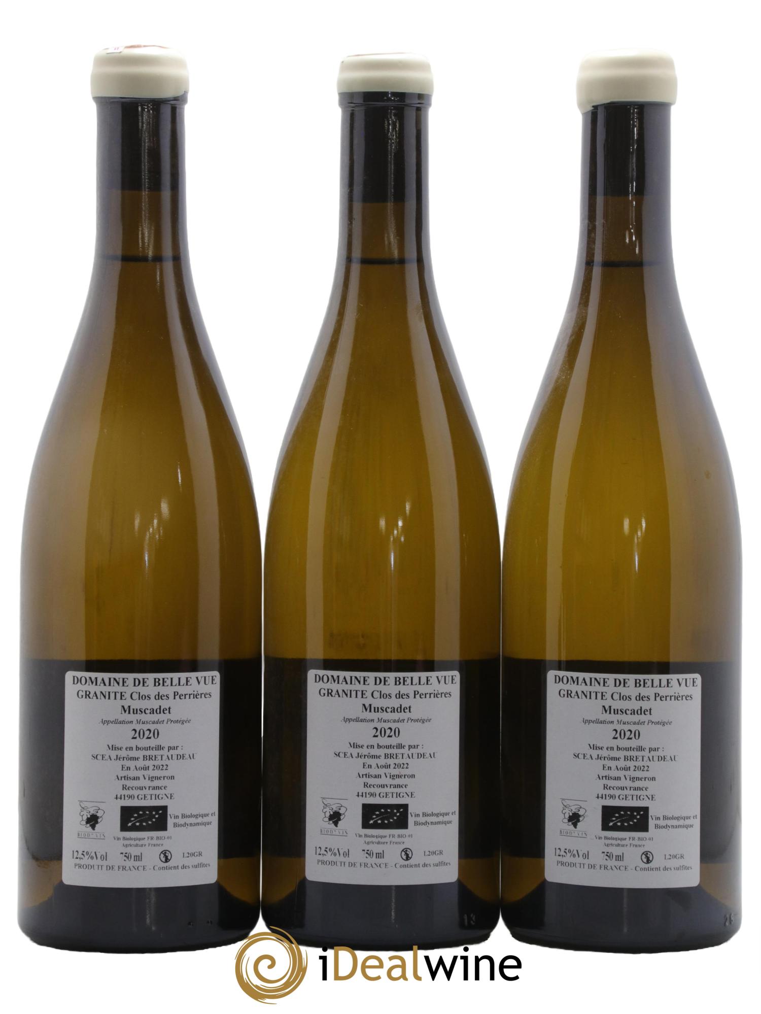 Muscadet-Sèvre-et-Maine Granite Clos des Perrières Jérôme Bretaudeau - Domaine de Bellevue 2020 - Lot de 3 bouteilles - 1