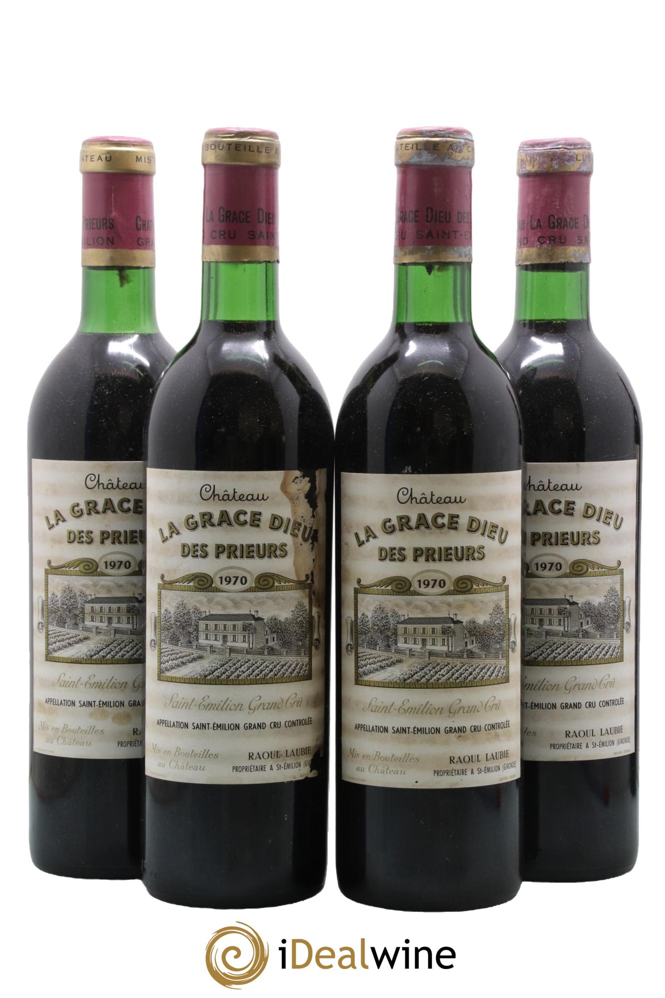 Château la Grâce Dieu des Prieurs 1970 - Lot de 4 bouteilles - 0