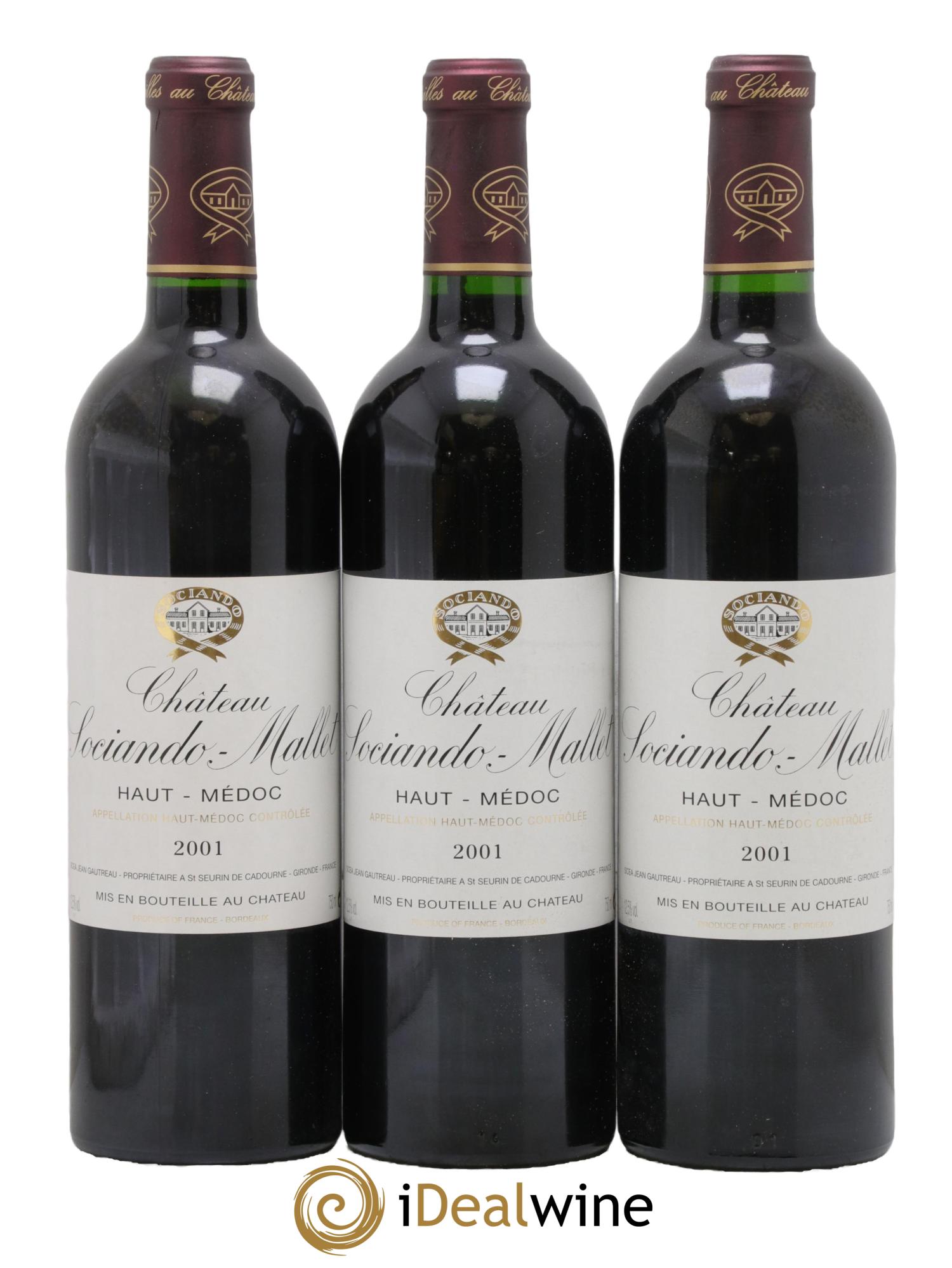 Château Sociando Mallet 2001 - Lot de 3 bouteilles - 0