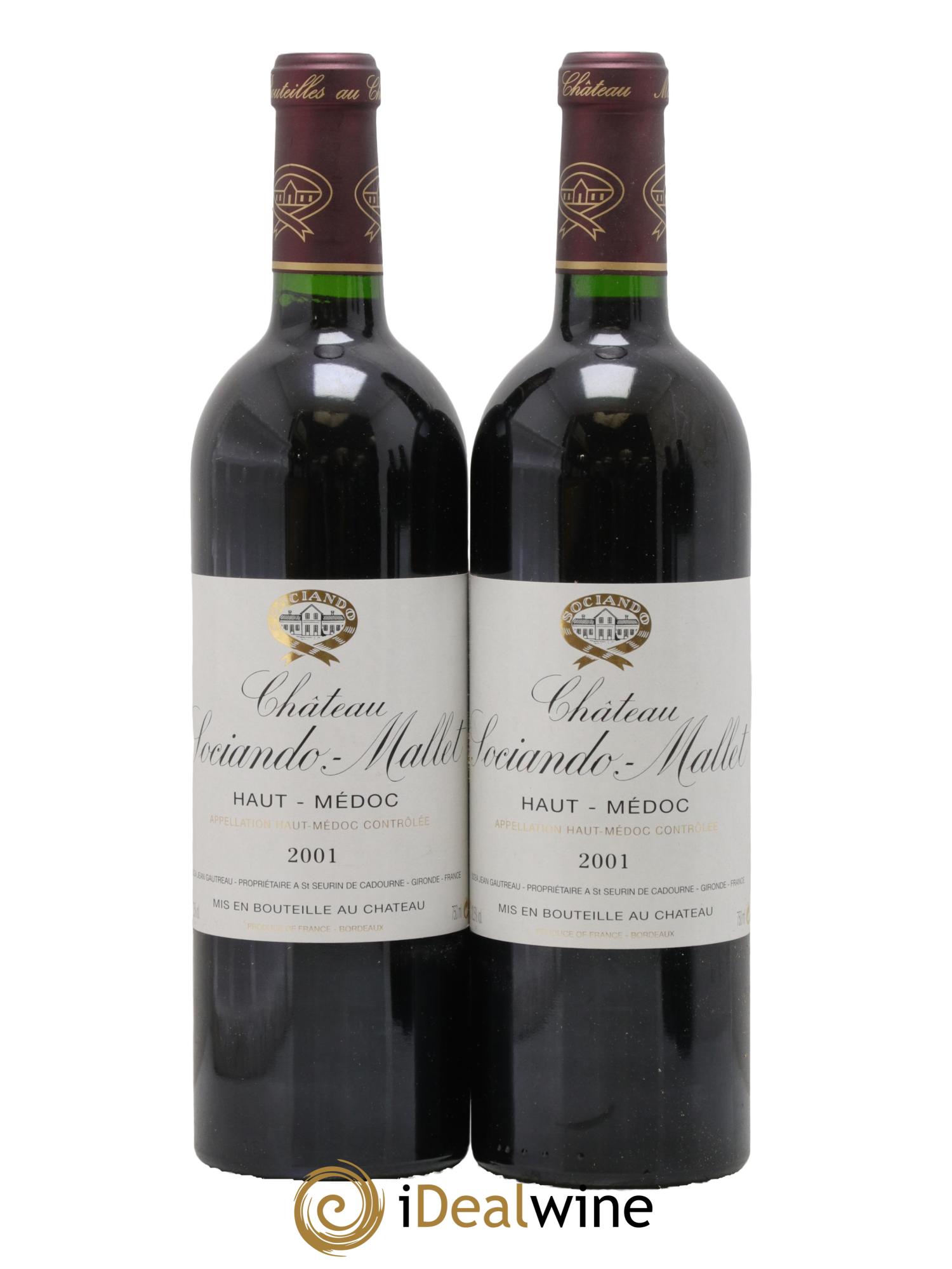 Château Sociando Mallet 2001 - Lotto di 2 bottiglie - 0