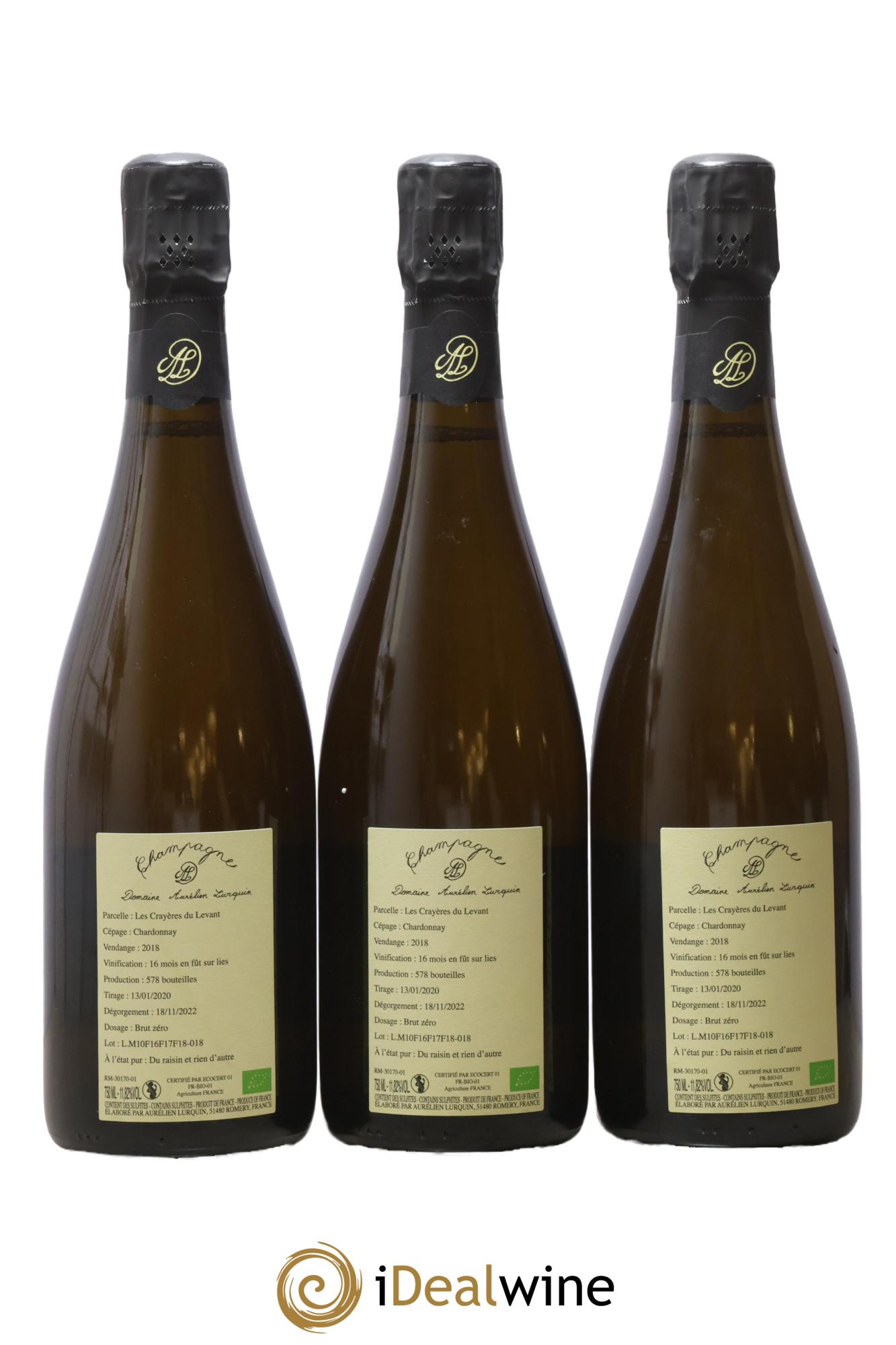 Chardonnay Les Crayères du Levant Aurélien Lurquin 2018 - Lotto di 3 bottiglie - 1
