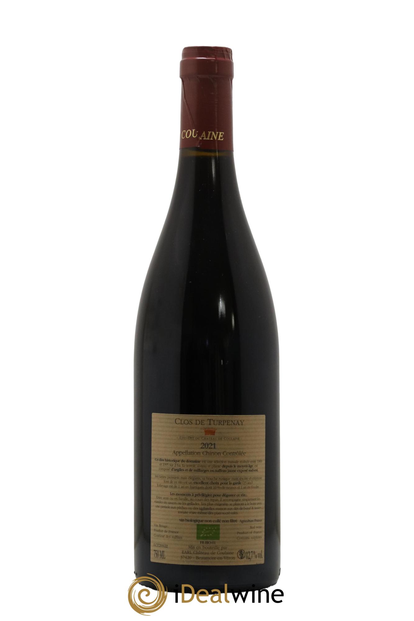 Chinon Clos De Turpenay Château De Coulaine 2021 - Lot de 1 bouteille - 1
