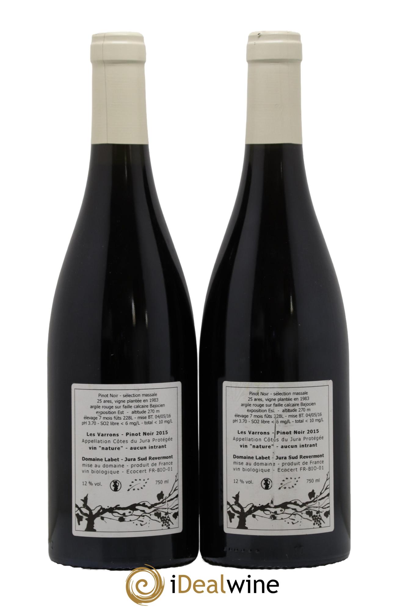 Côtes du Jura Pinot Noir Les Varrons Sélection Massale Romain - Julien - Charline Labet Sélection Massale 2015 - Lot de 2 bouteilles - 1