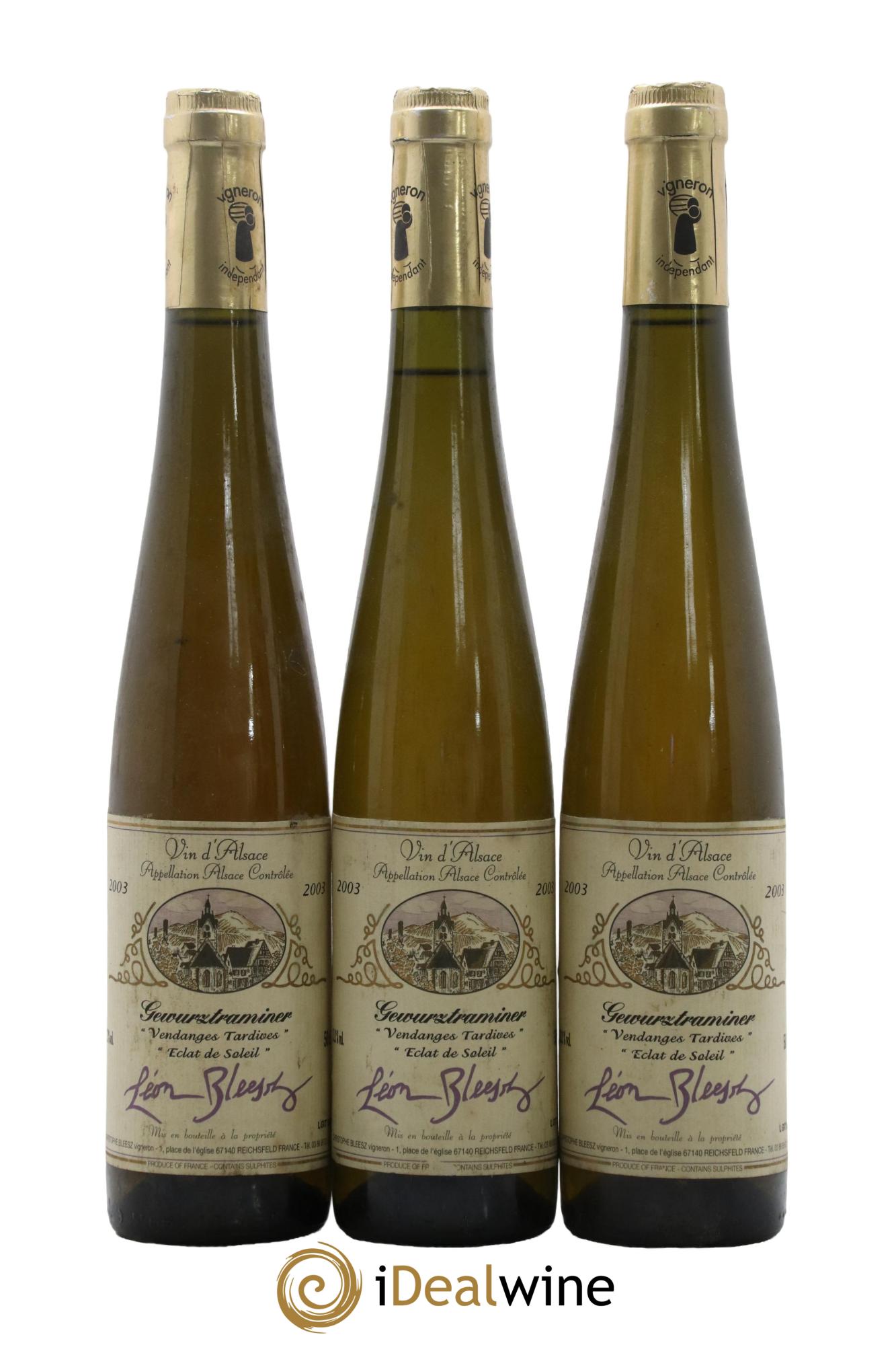 Alsace Gewurztraminer Vendanges Tardives « Eclat De Soleil » Leon Bleesz 2003 - Lotto di 3 formati 50cl - 0