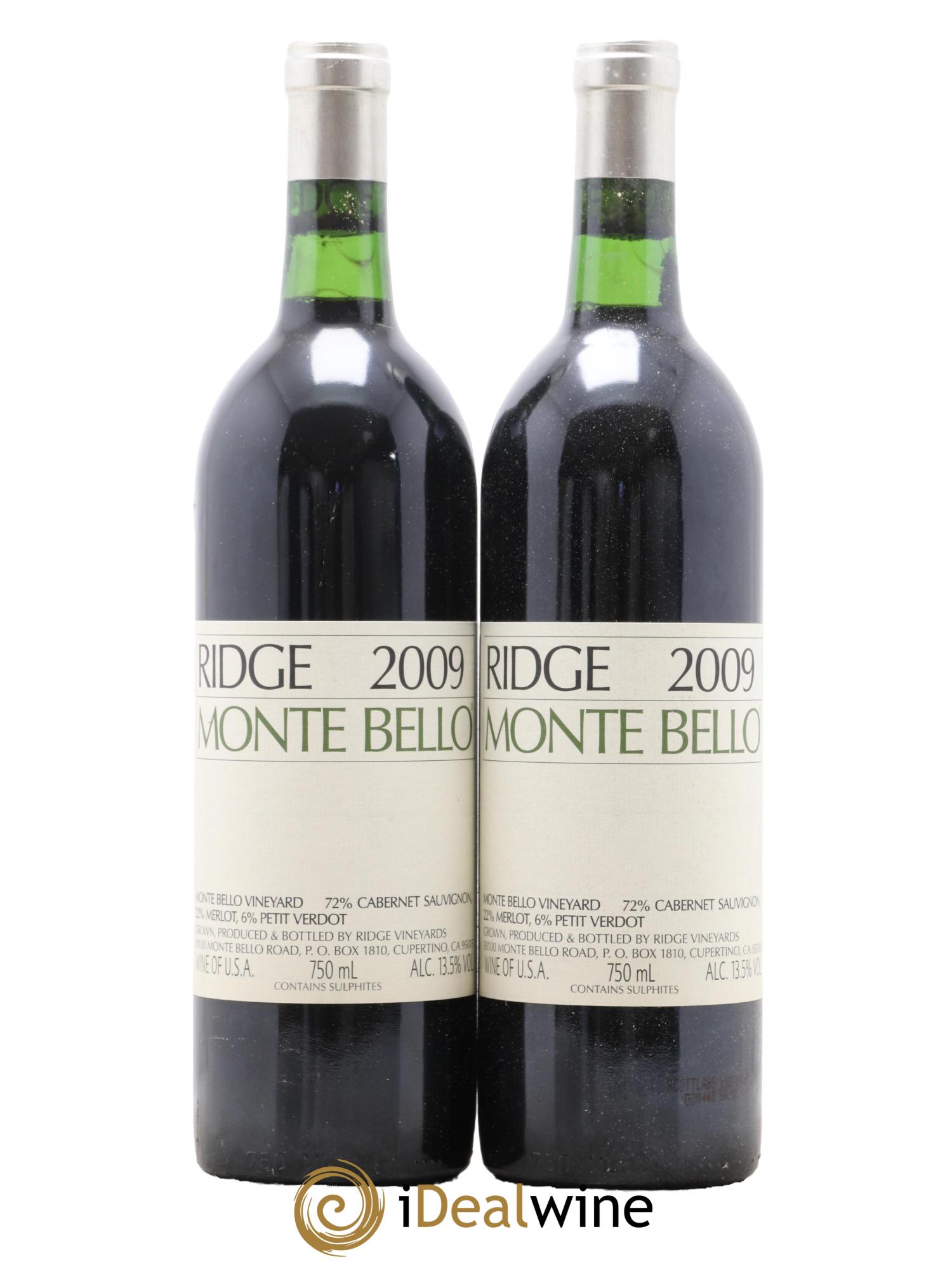 Santa Cruz Mountains Monte Bello Ridge Vineyards 2009 - Lot de 2 bouteilles - 0
