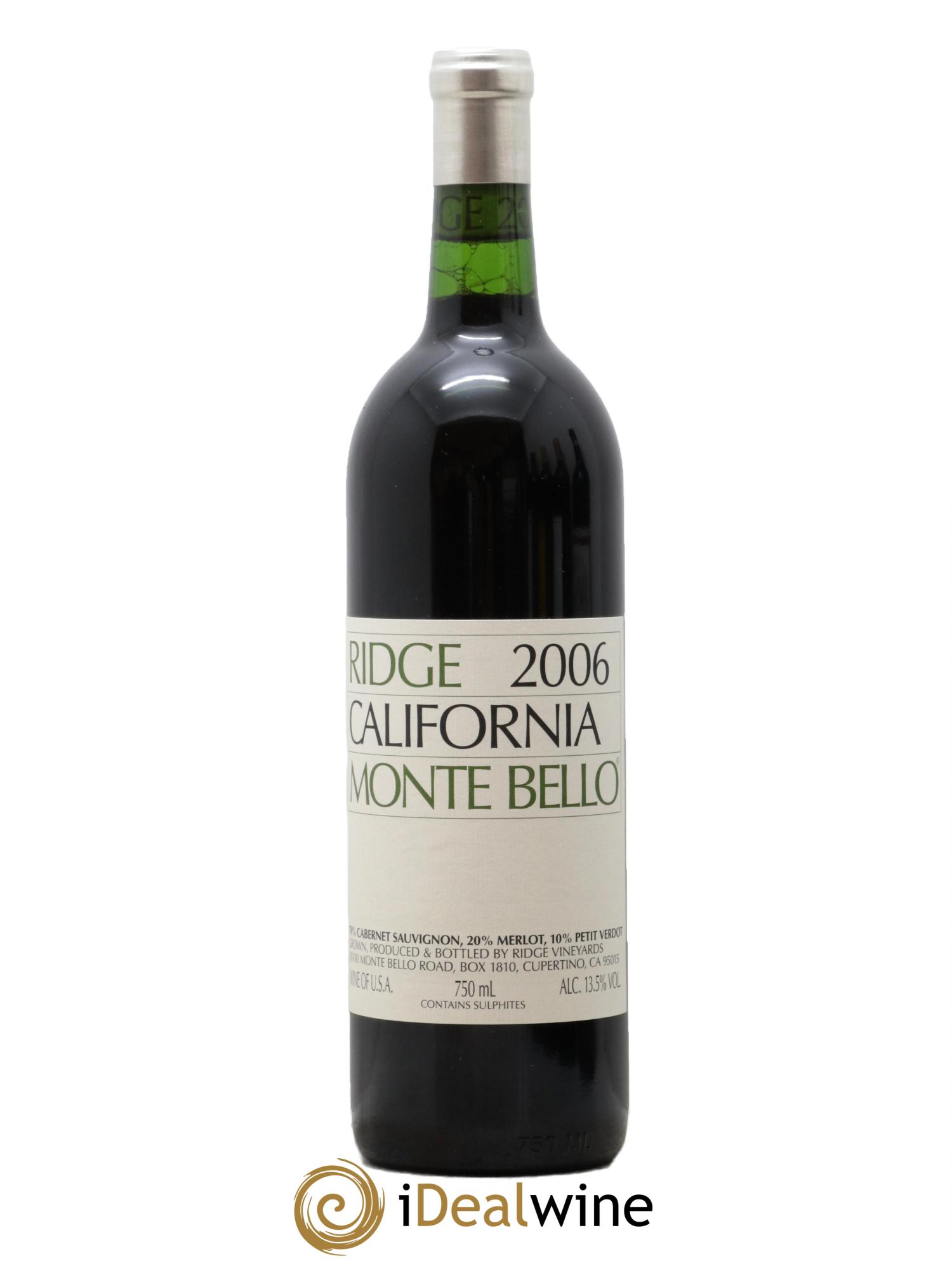 Santa Cruz Mountains Monte Bello Ridge Vineyards 2006 - Lot de 1 bouteille - 0