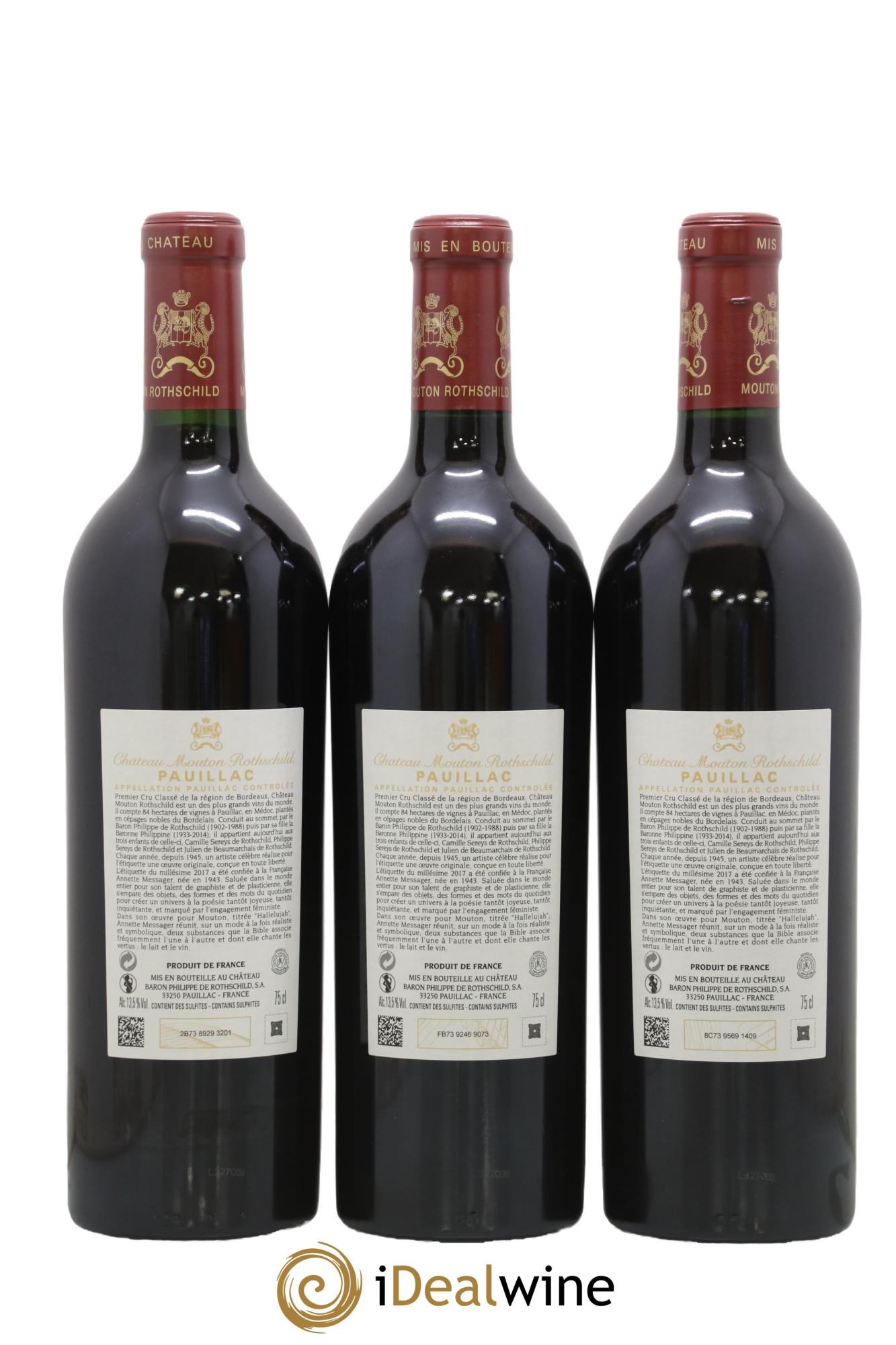 Château Mouton Rothschild 1er Grand Cru Classé  2017 - Lot of 3 bottles - 1