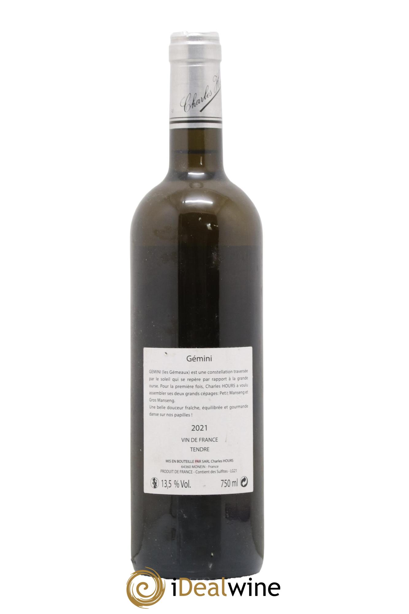 Vin de France Tendre Gemini Charles Hours 2021 - Lot de 1 bouteille - 1