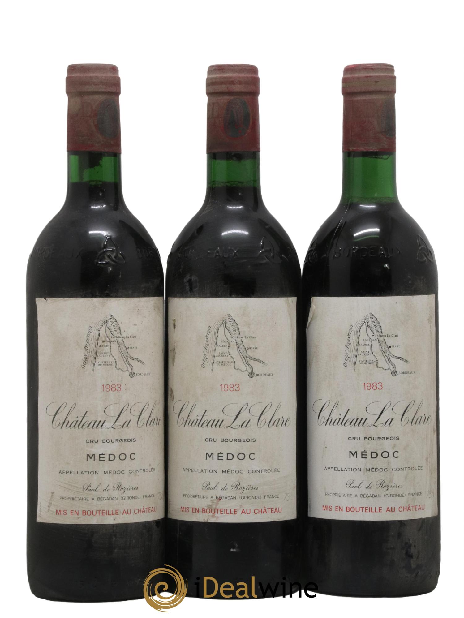 Château la Clare Cru Bourgeois 1983 - Lot de 3 bouteilles - 0