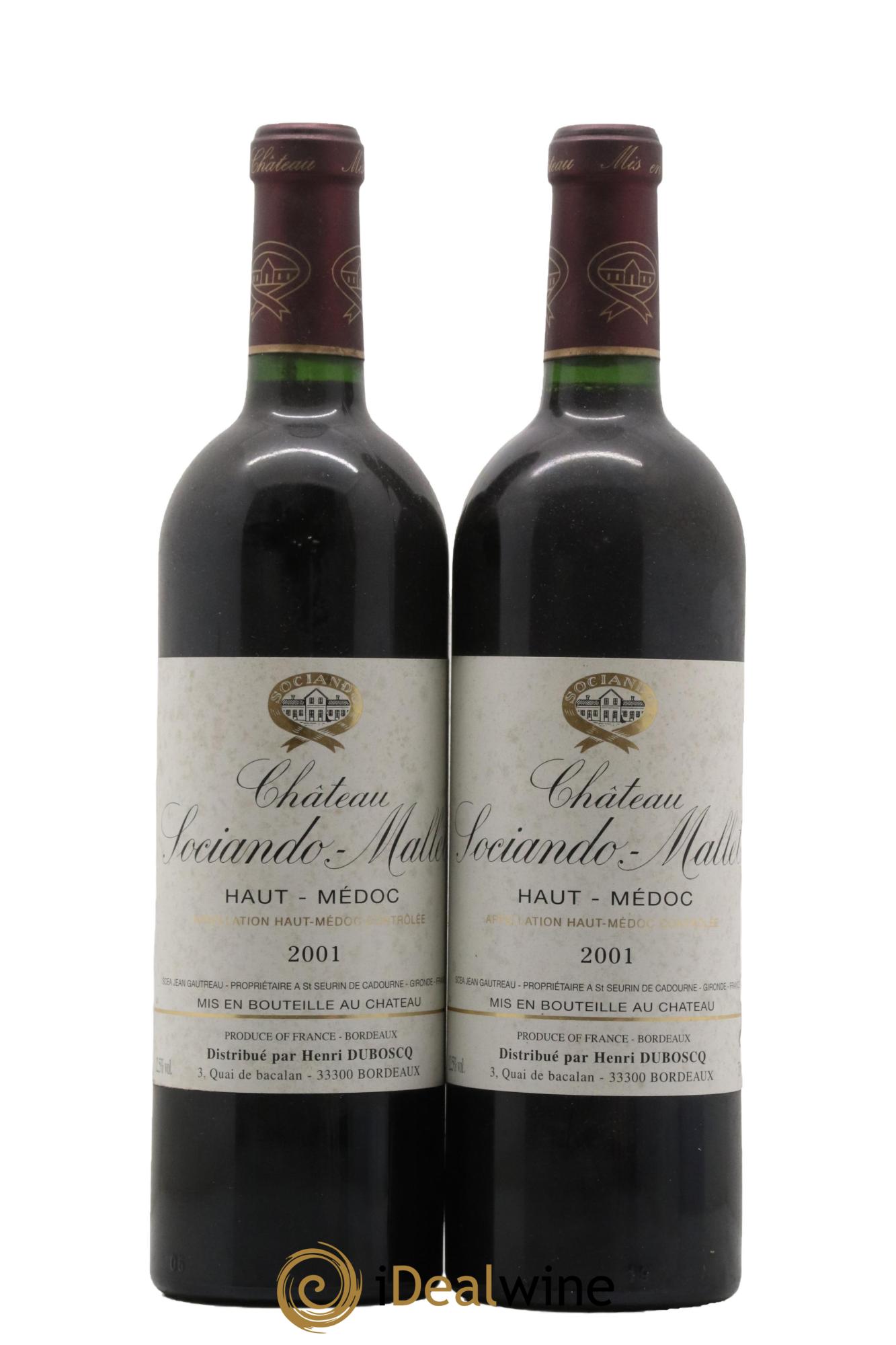 Château Sociando Mallet 2001 - Lotto di 2 bottiglie - 0