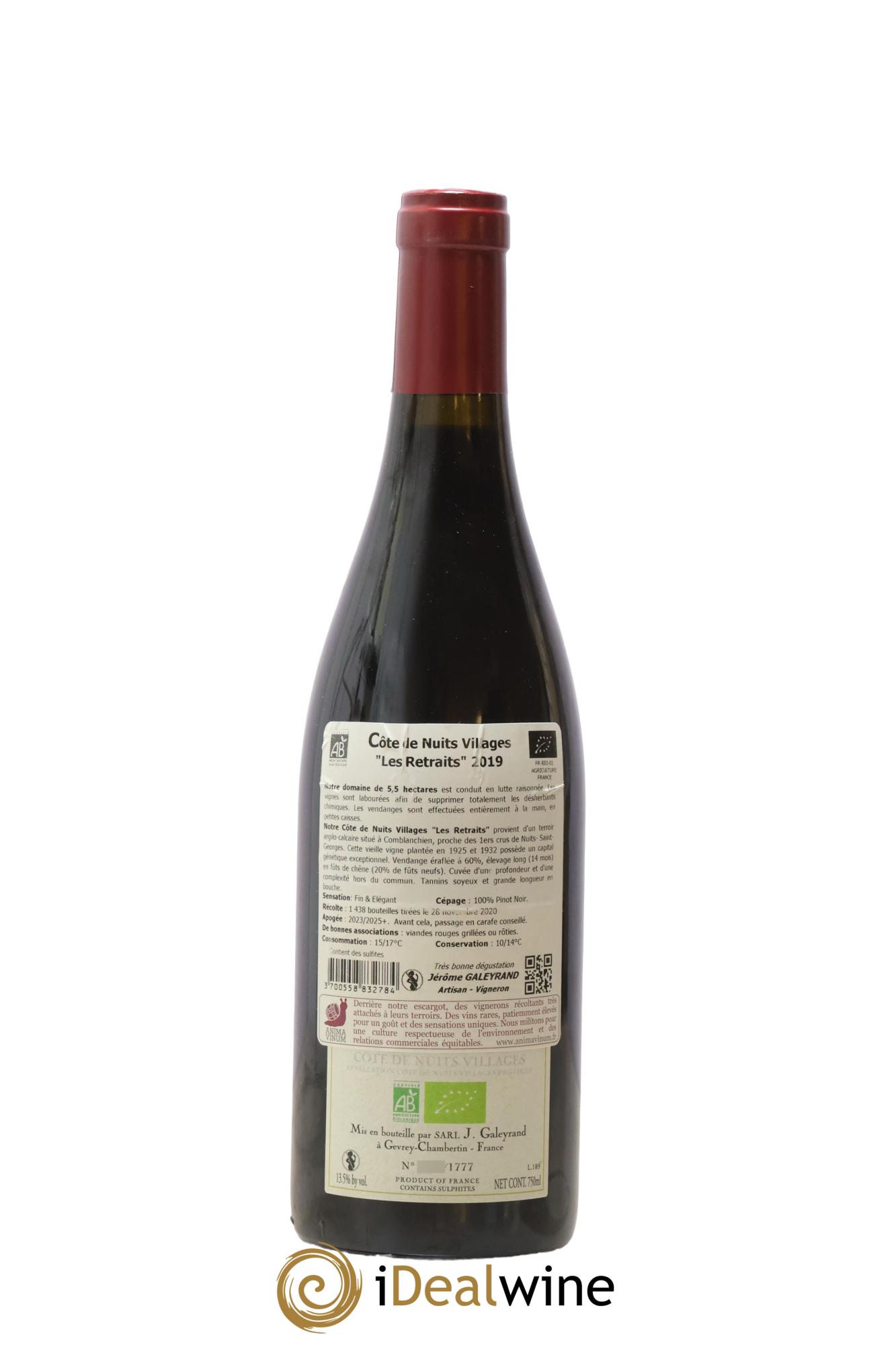 Côte de Nuits-Villages Les Retraits Jérôme Galeyrand 2019 - Lot de 1 bouteille - 1