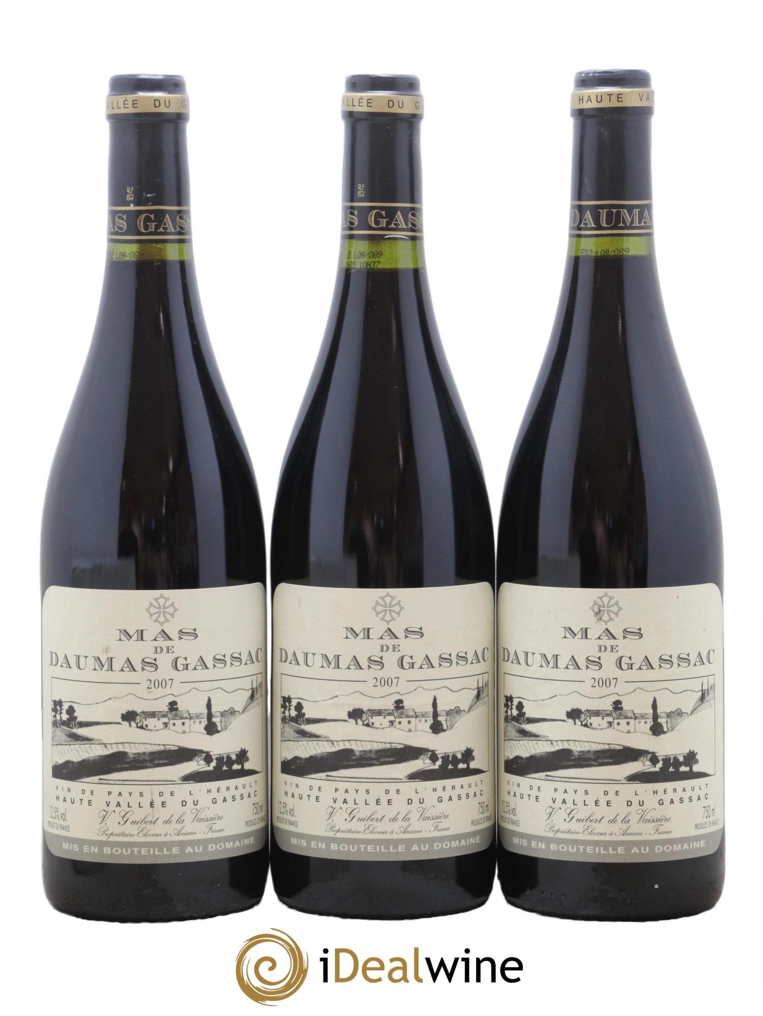 IGP St Guilhem-le-Désert - Cité d'Aniane Mas Daumas Gassac Famille Guibert de La Vaissière 2007 - Lotto di 3 bottiglie - 0