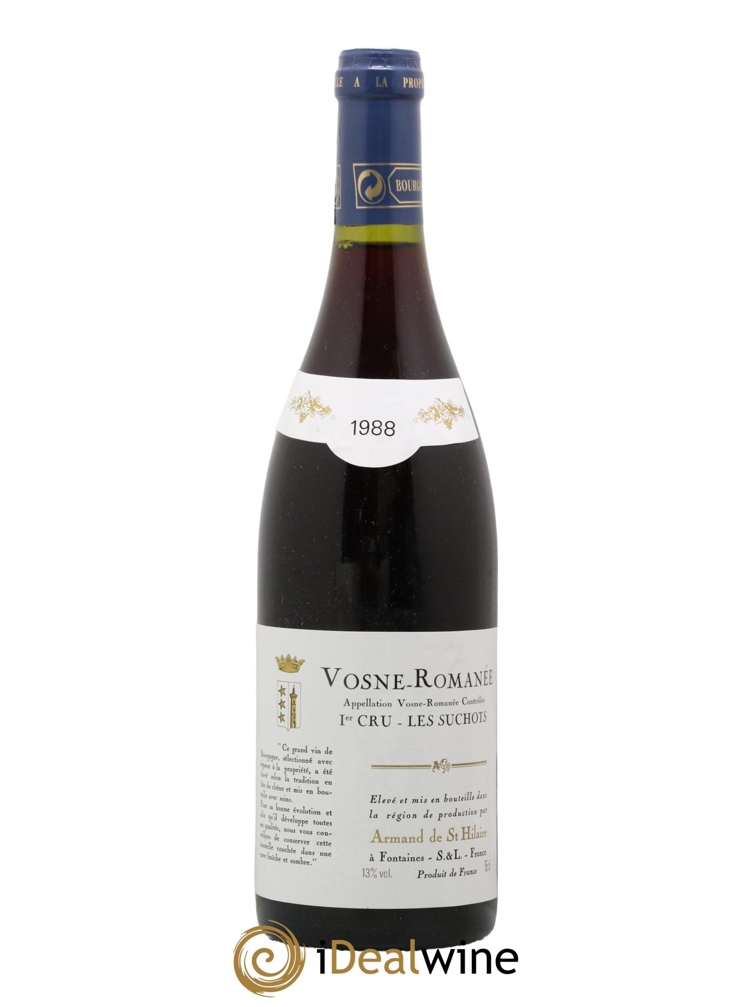 Vosne-Romanée 1er Cru Les Suchots Armand De St Hilaire 1988 - Lot de 1 bouteille - 0