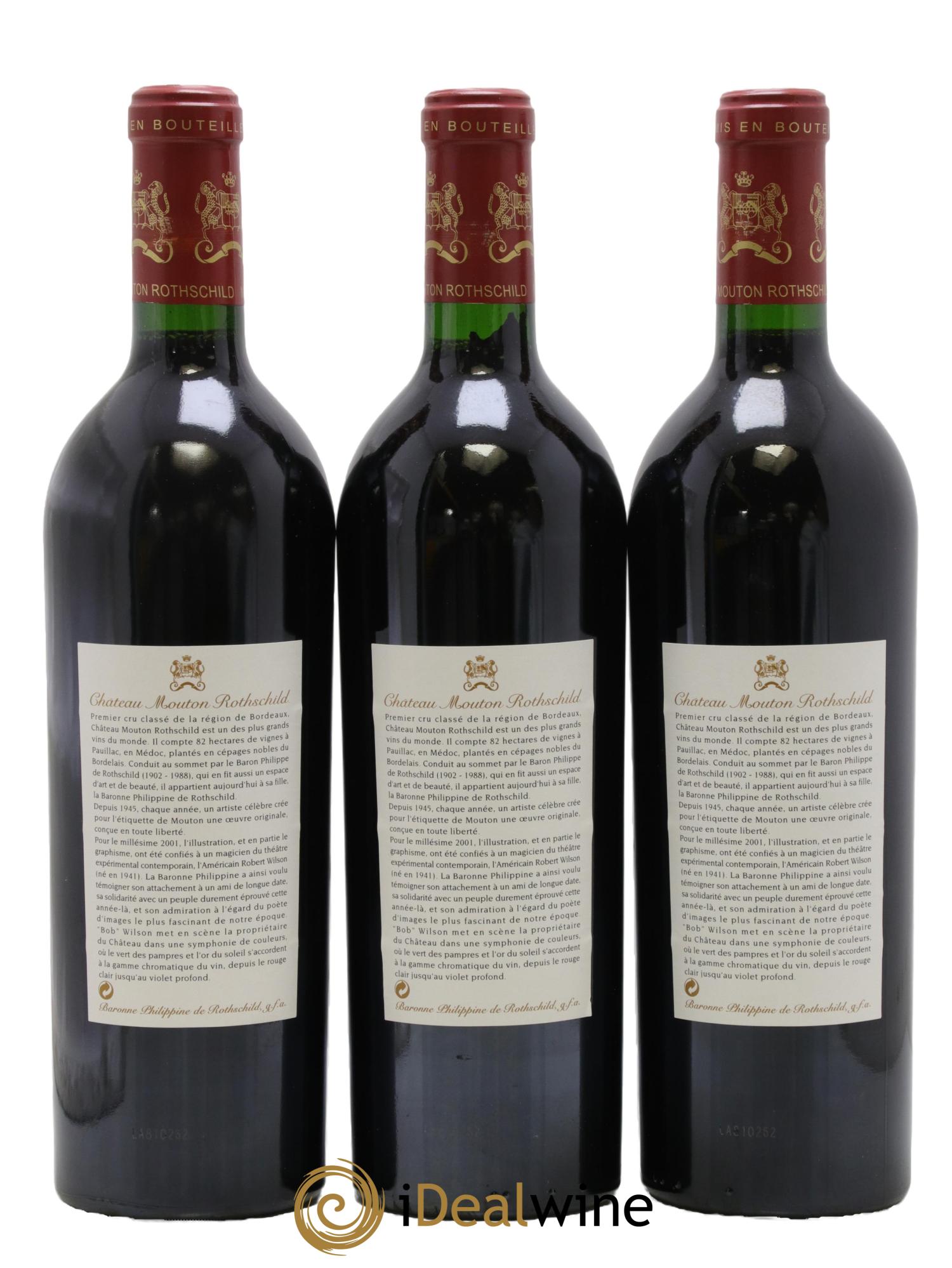 Château Mouton Rothschild 1er Grand Cru Classé 2001 - Lot de 3 bouteilles - 1