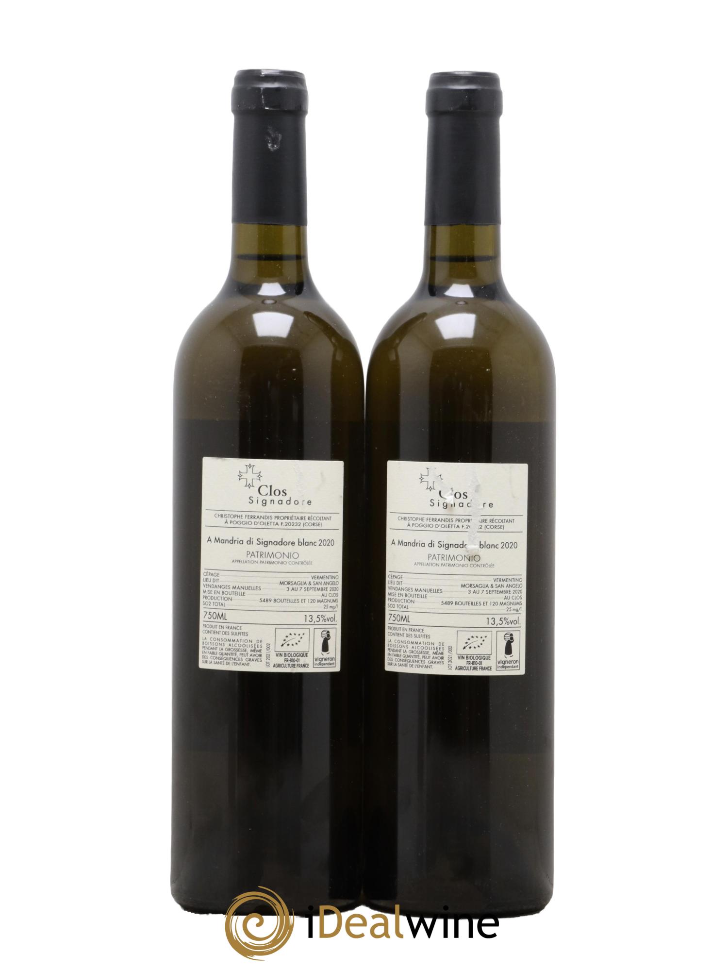 Patrimonio Clos Signadore  A Mandria Christophe Ferrandis 2020 - Lot de 2 bouteilles - 1