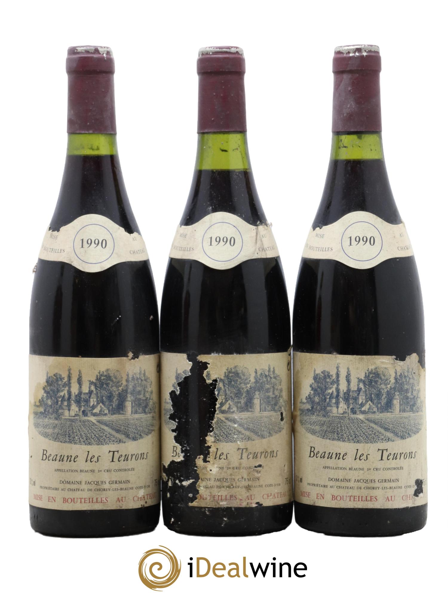 Beaune 1er Cru Teurons F Germain 1990 - Lot de 3 bouteilles - 0