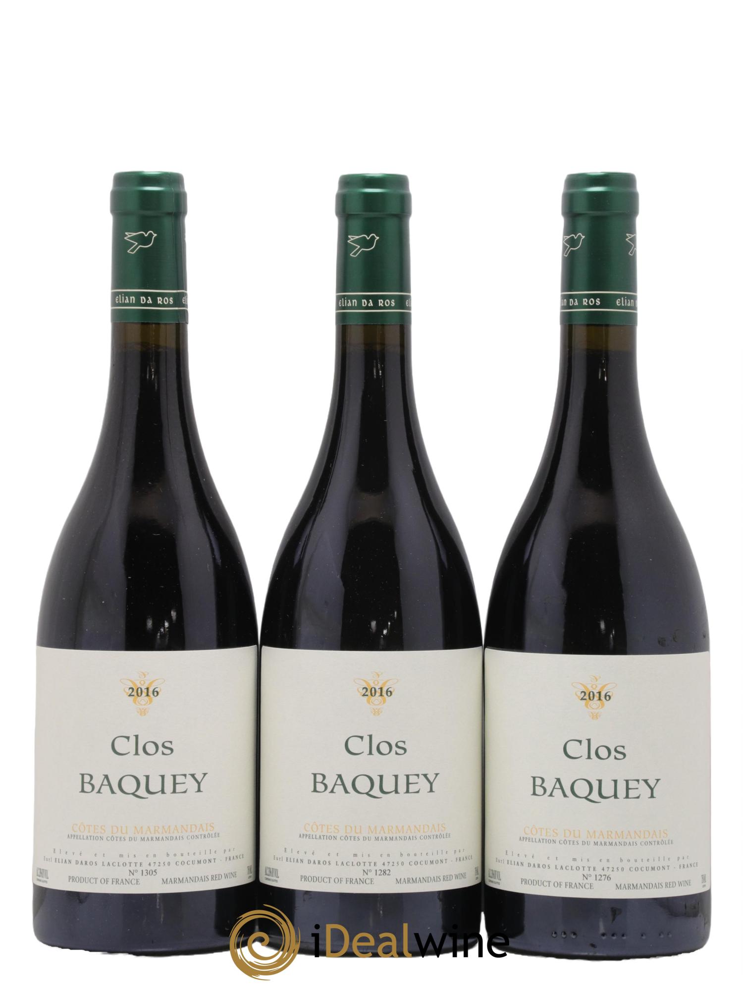 Côtes du Marmandais Clos Baquey Elian Da Ros (Domaine) 2016 - Lot de 3 bouteilles - 0