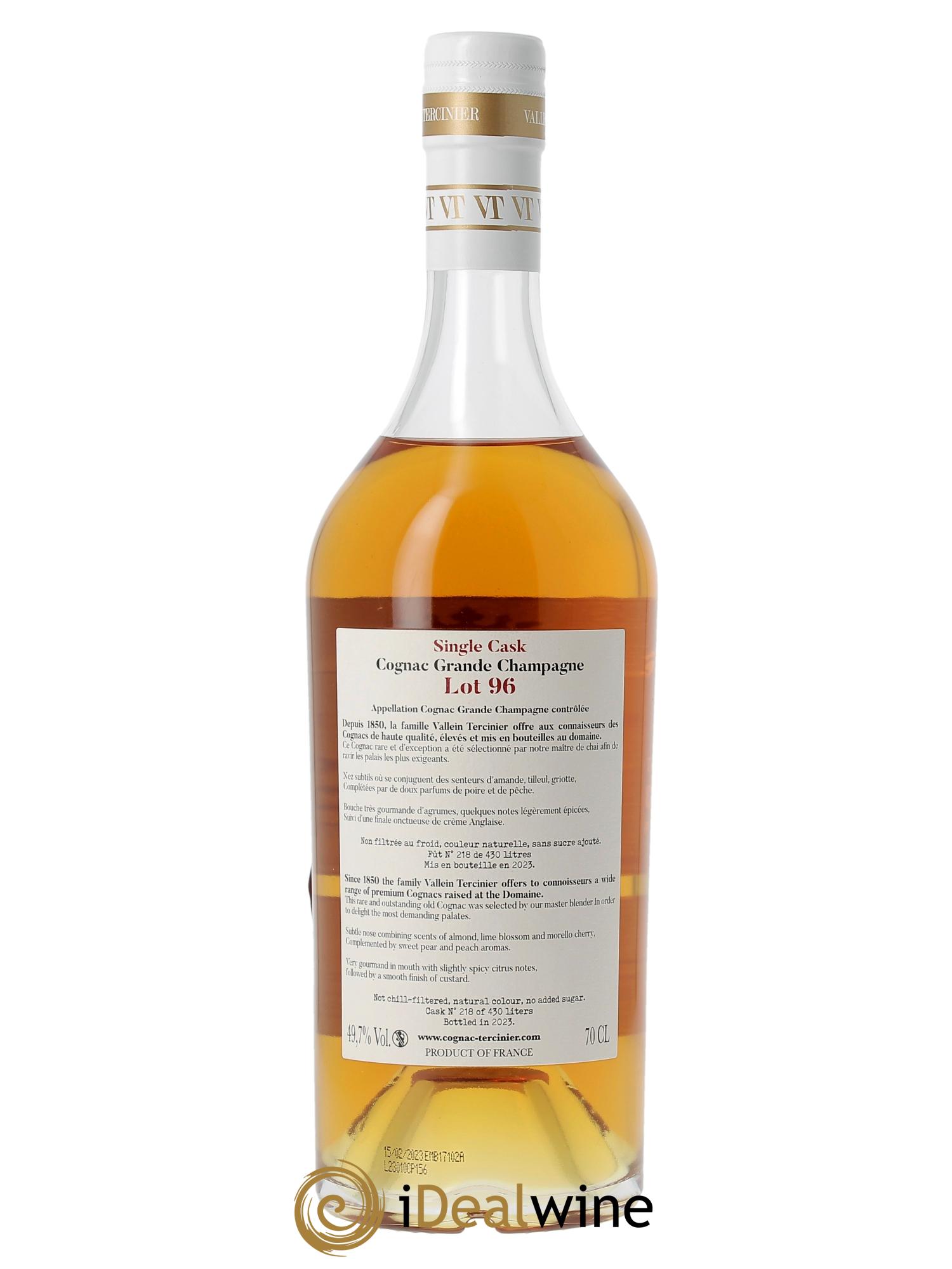 Cognac Vallein Tercinier Lot 96 Grande Champagne  - Lotto di 1 bottiglia - 2