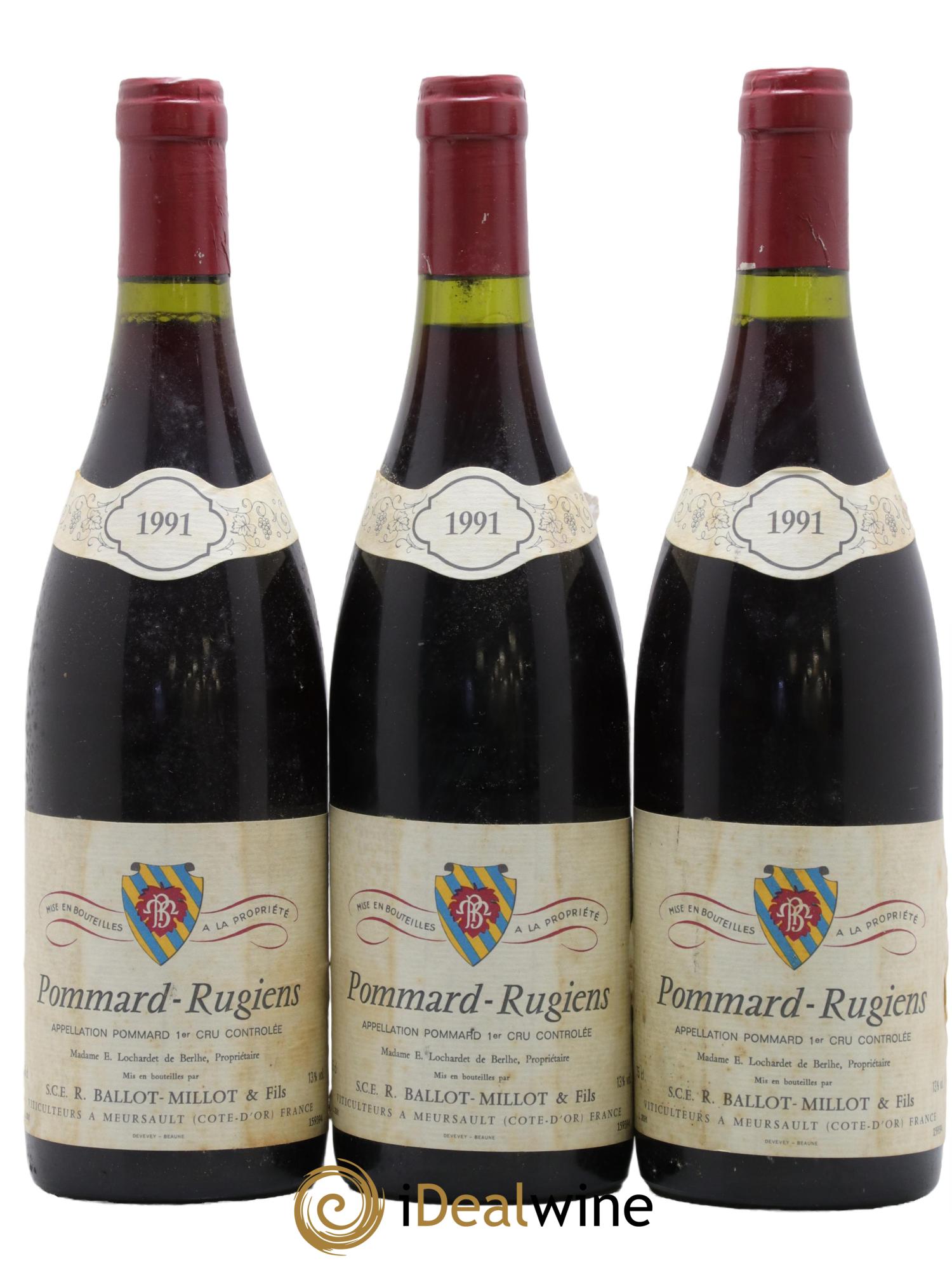 Pommard 1er Cru Rugiens Ballot-Millot 1991 - Lot de 3 bouteilles - 0