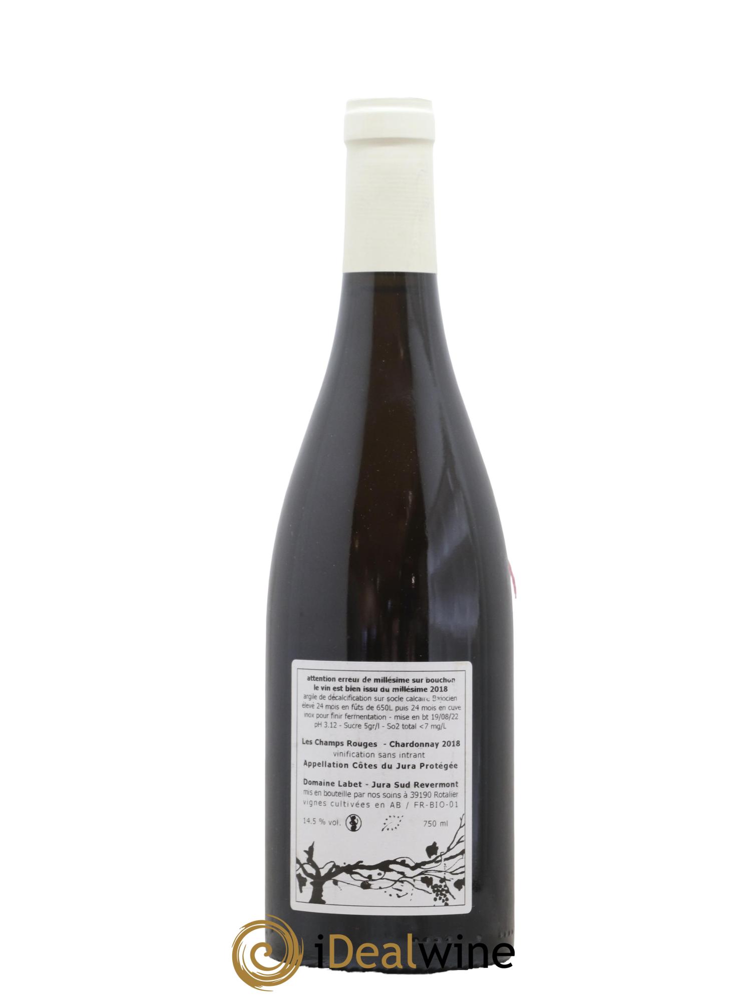 Côtes du Jura Chardonnay Les Champs Rouges Romain - Julien - Charline Labet 2018 - Lot de 1 bouteille - 1